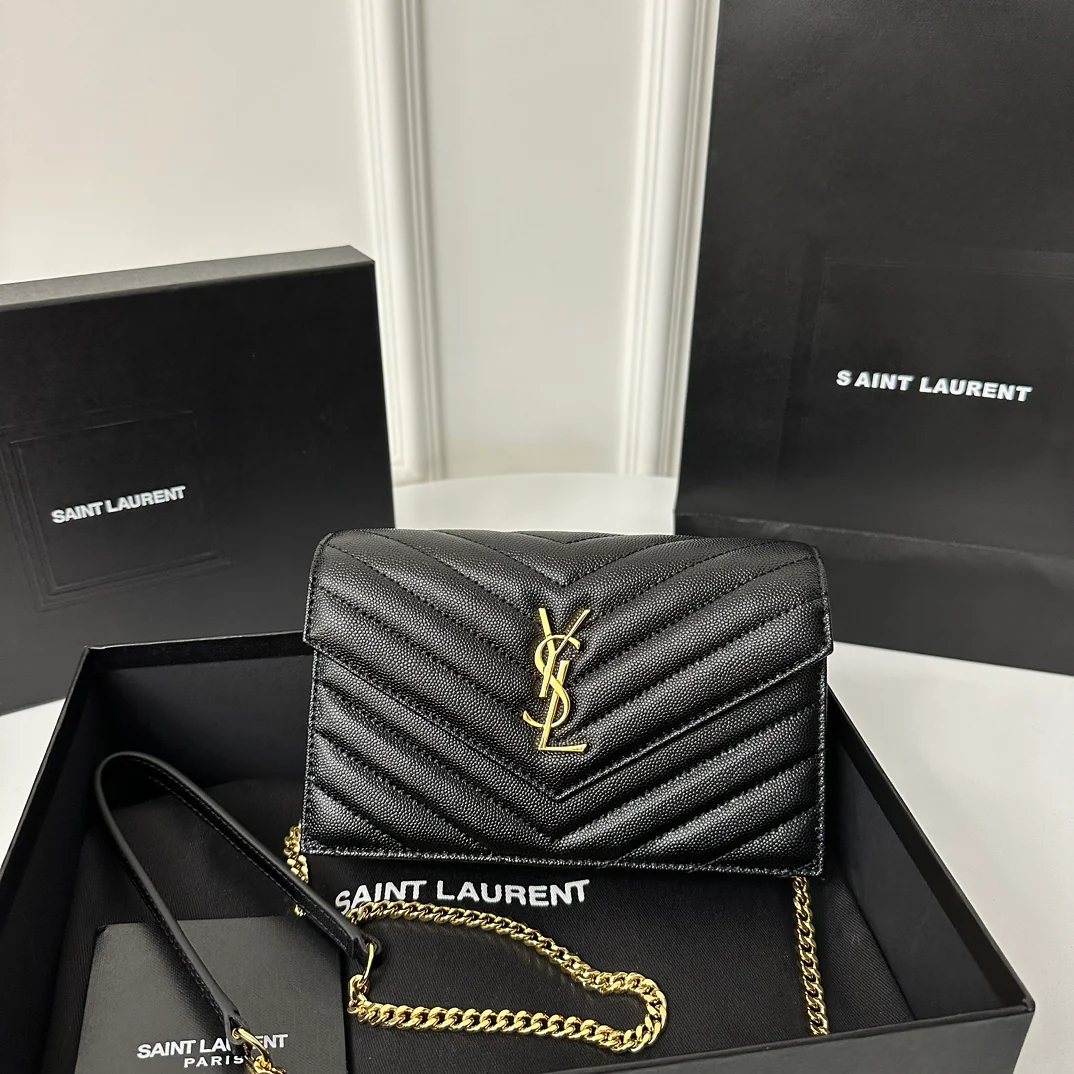 YSL Monogram Caviar WOC Black with Gold Buckle 19cm