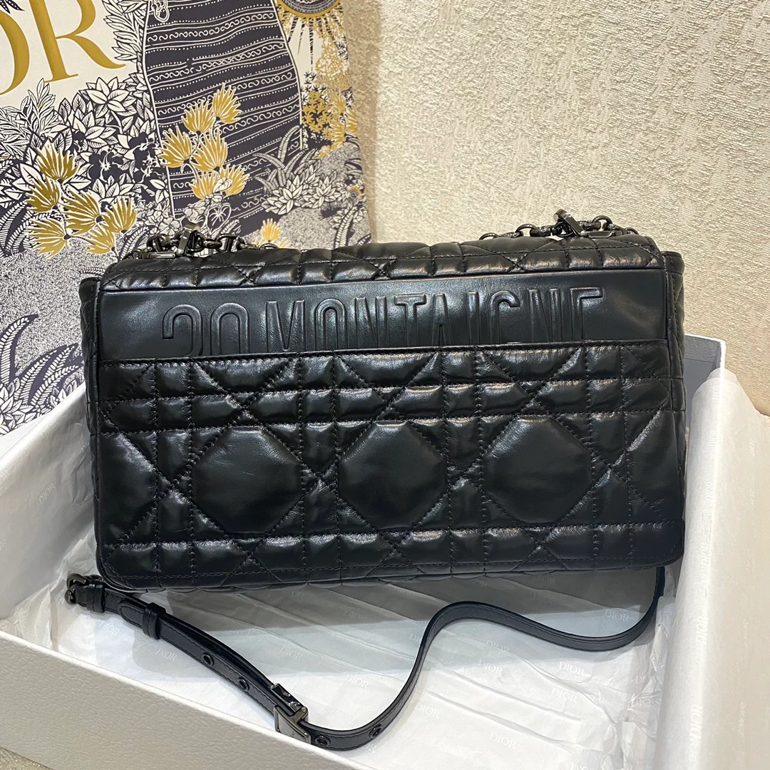 Стеганая сумка Dior Caro, большой размер, черная.