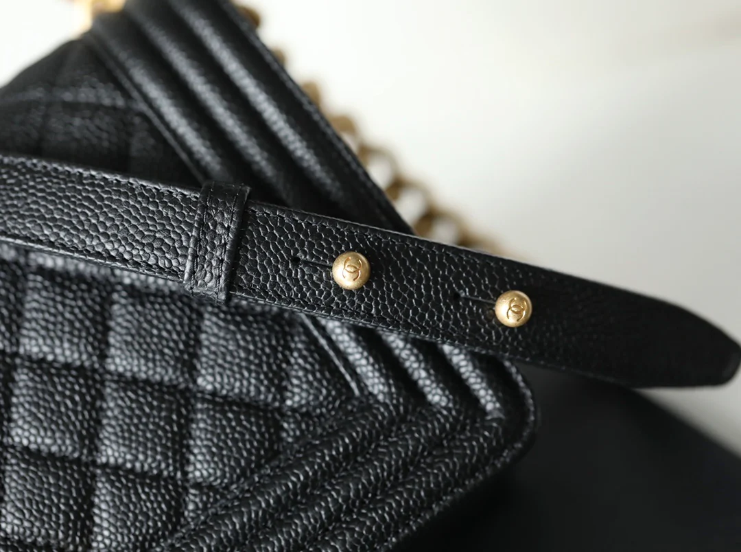 Chanel Le Boy Crystal Diamond Pattern Caviar - Medium - Black Gold