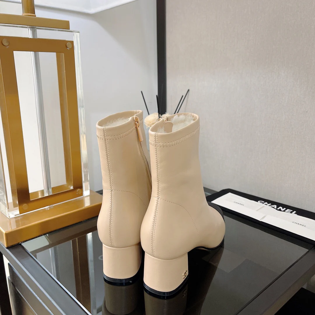 Ботильоны Chanel на шерстяной подкладке - бежевые