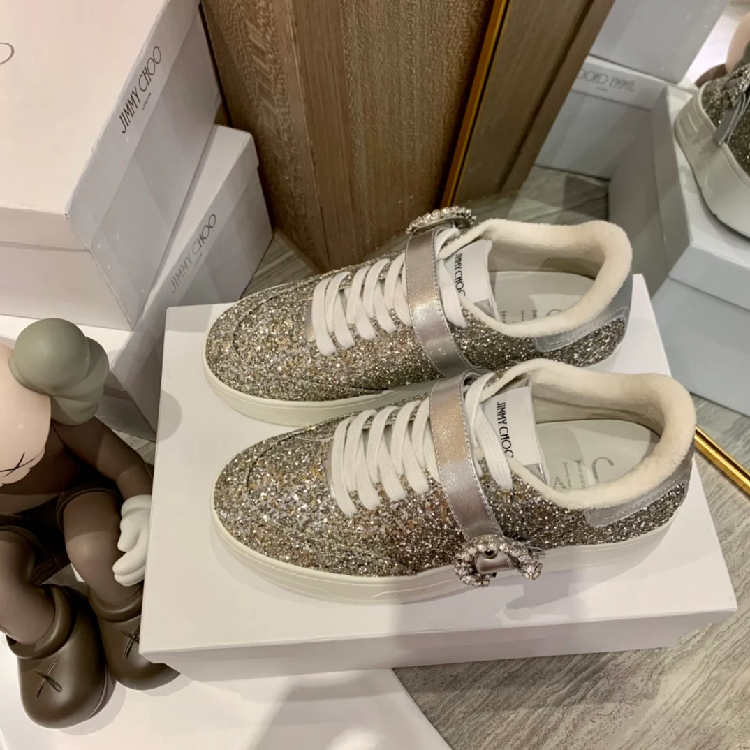 Кроссовки Jimmy Rhinestone Buckle White Sneakers Series - Облегающая обувь - 2