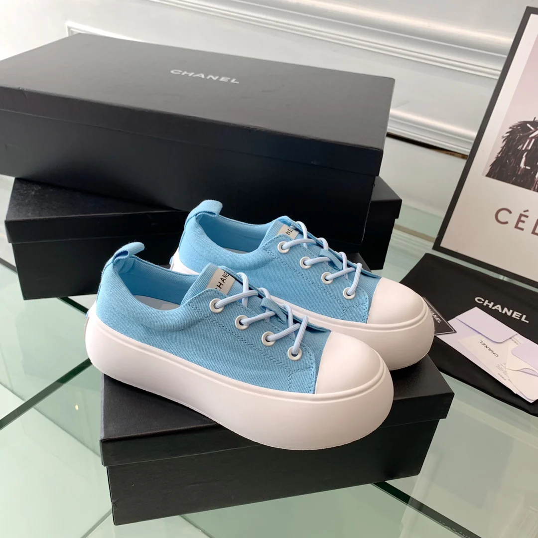 Туфли Chanel 2022 на платформе в форме лампочки - парусиновые - платформа 5 см - 1