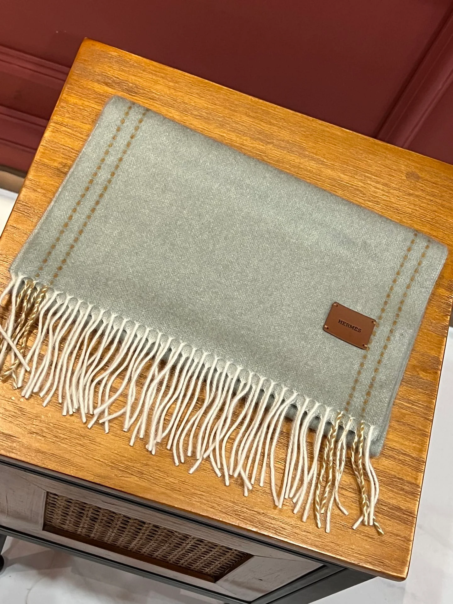 Двусторонний длинный кашемировый шарф Hermes - 30 см - 190 см - 100 см - Кашемир из высококачественной дикой козы - Серый