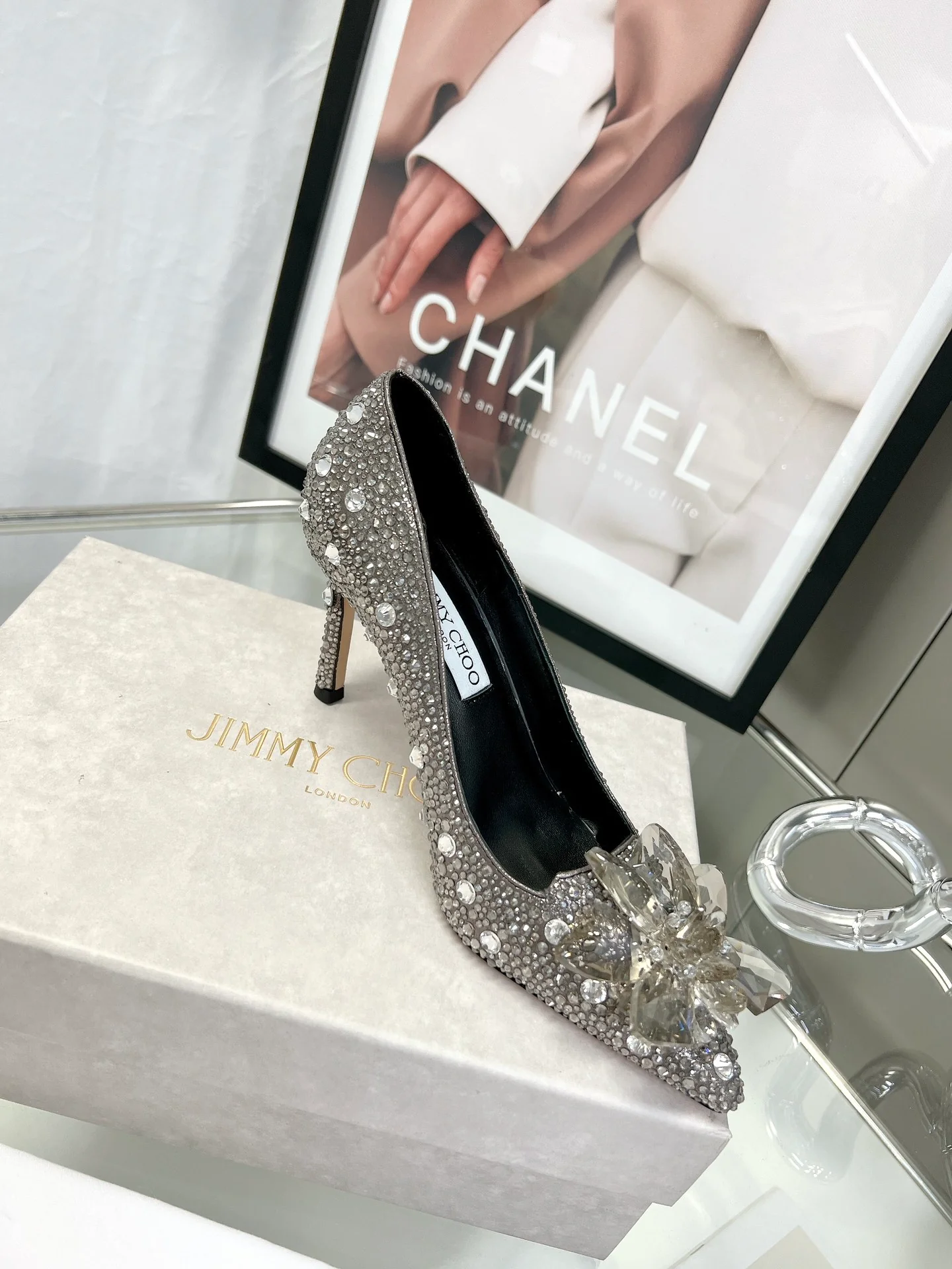 Свадебные туфли Jimmy Crystal - на высоком каблуке - серо-черные
