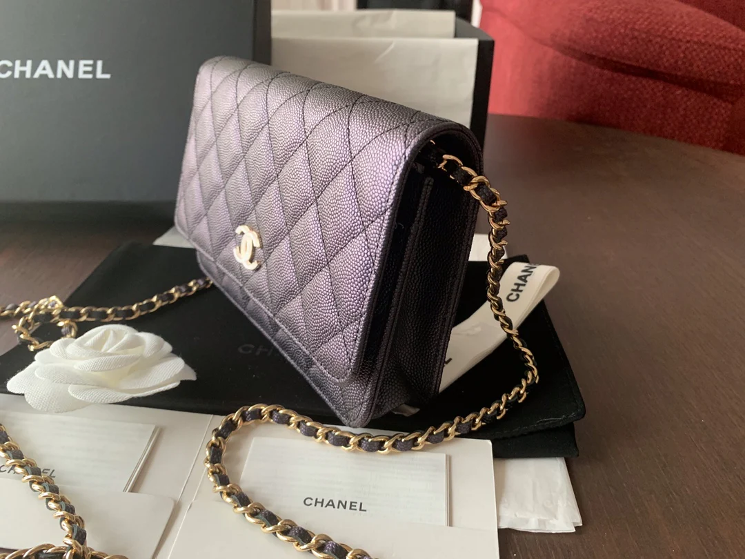 Пряжка Chanel WOC из телячьей кожи с жемчужным узором и эмалью - 2 шт.