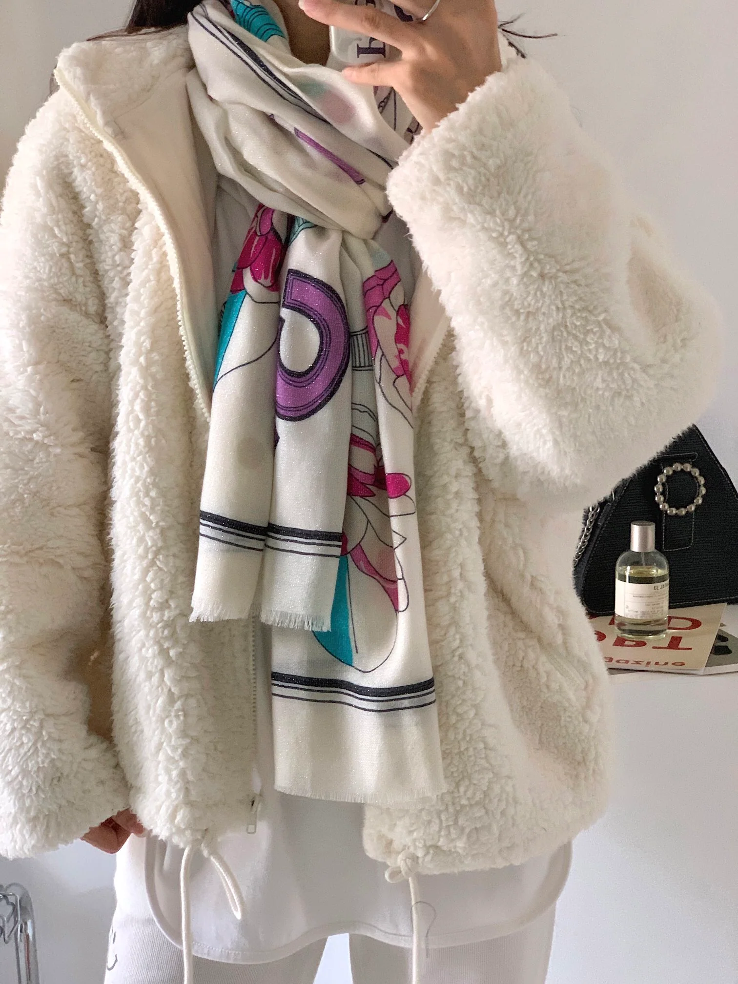 Chanel - Длинный шарф для девочек - 110-200 см - 100% высококачественный кашемир - белый