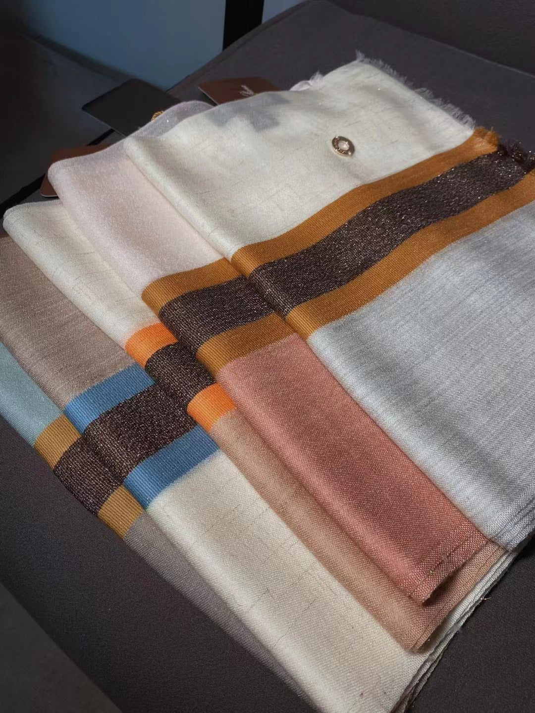 Ультратонкий шерстяной шарф Loro Piana с цветовыми блоками – превосходный блеск – 30 см – 180 см