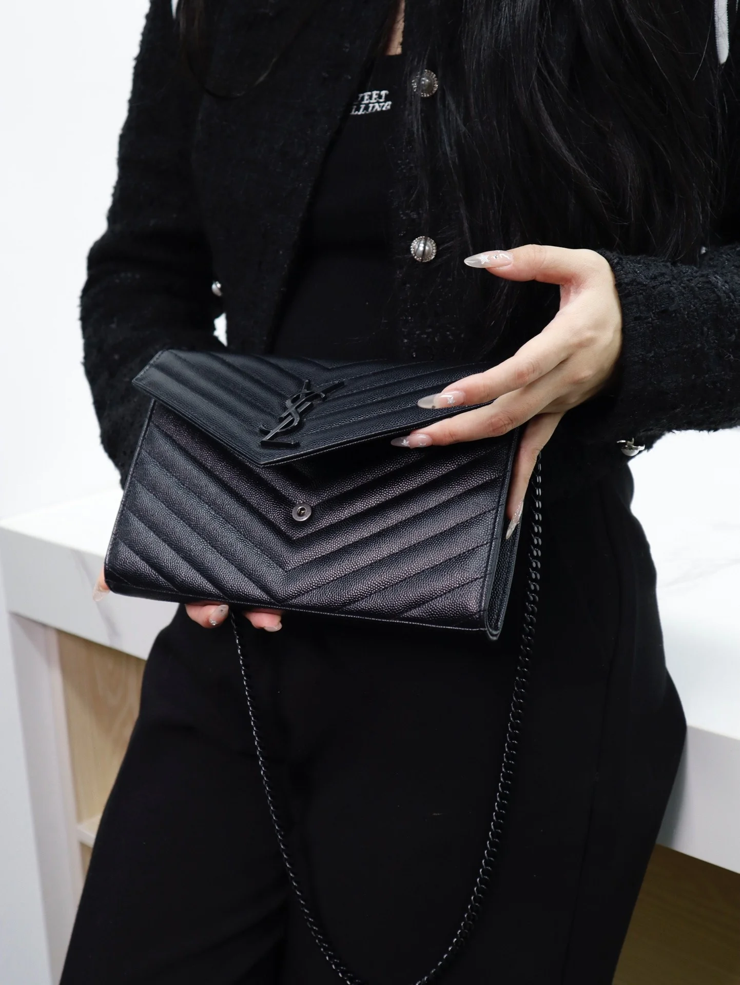 YSL Monogram Caviar WOC - Черный - 22 см