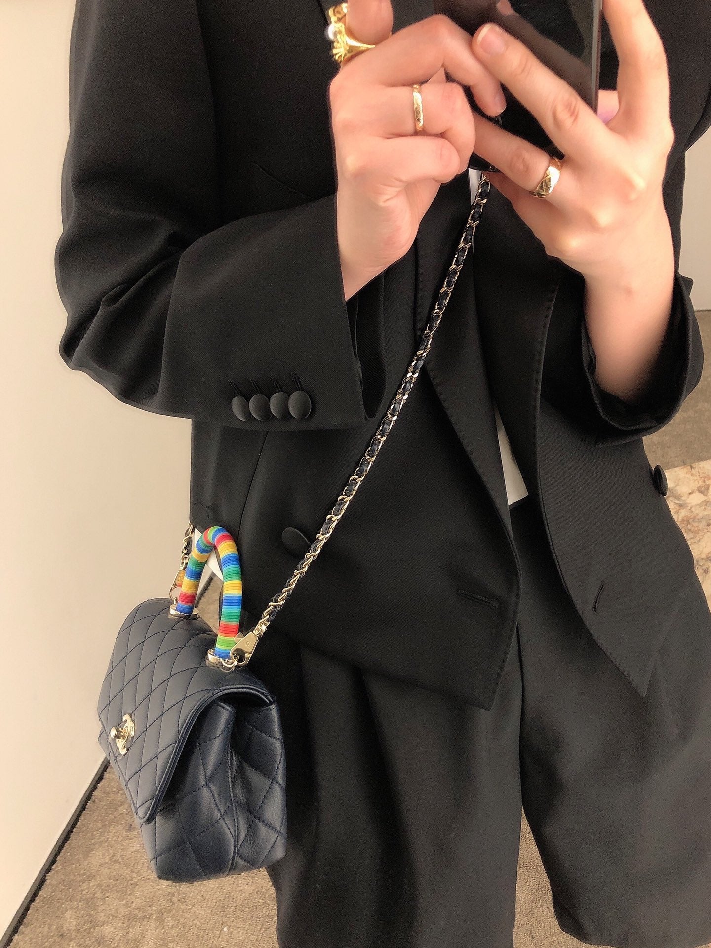 Мини-сумочка Chanel Coco Handle Rainbow Bag - темно-синяя
