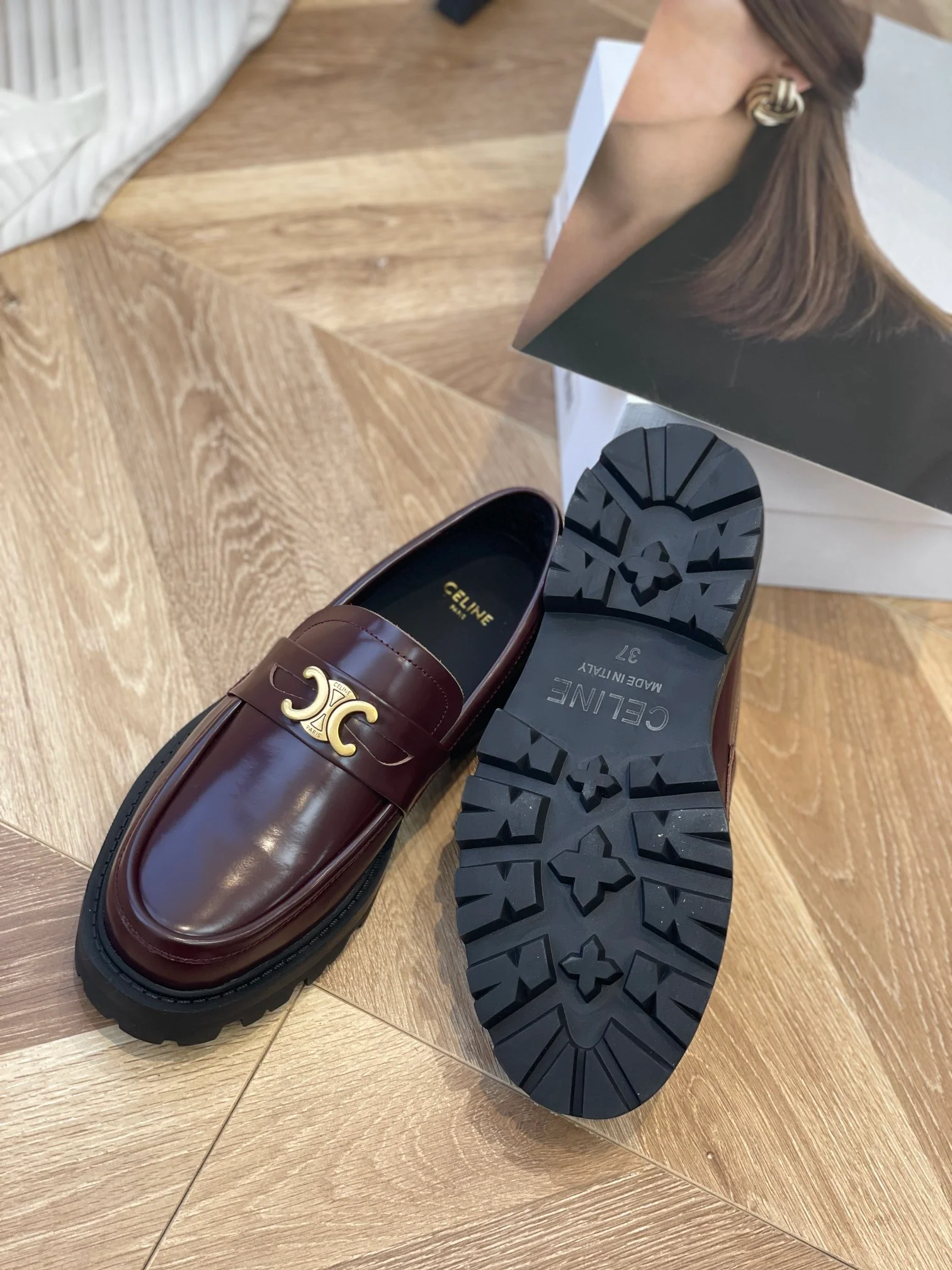 Афро-туфли Celine Arc de Triomphe - бордовые