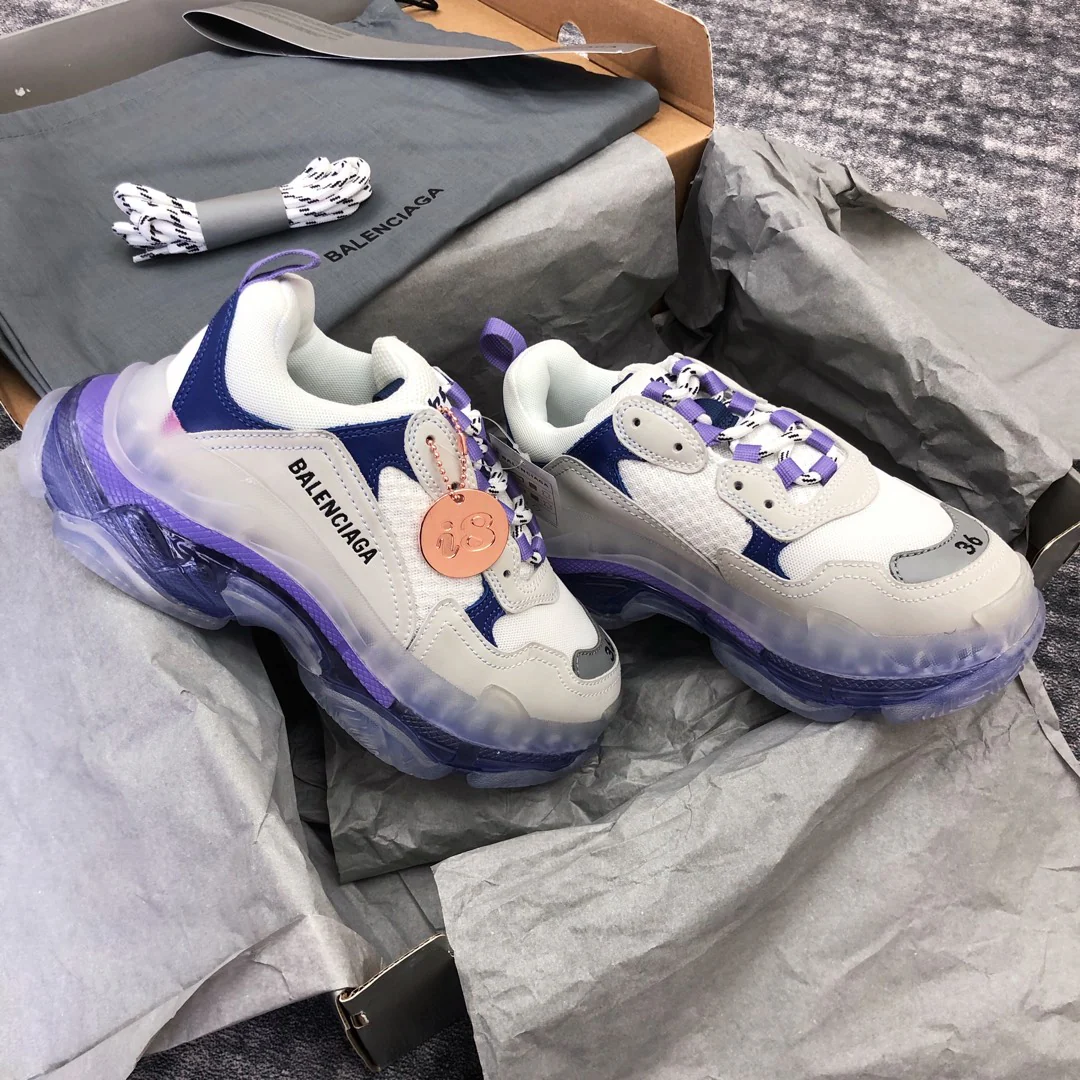 Кроссовки Balenciaga Triples Air Cushion Chunky Shoes - белые и фиолетовые