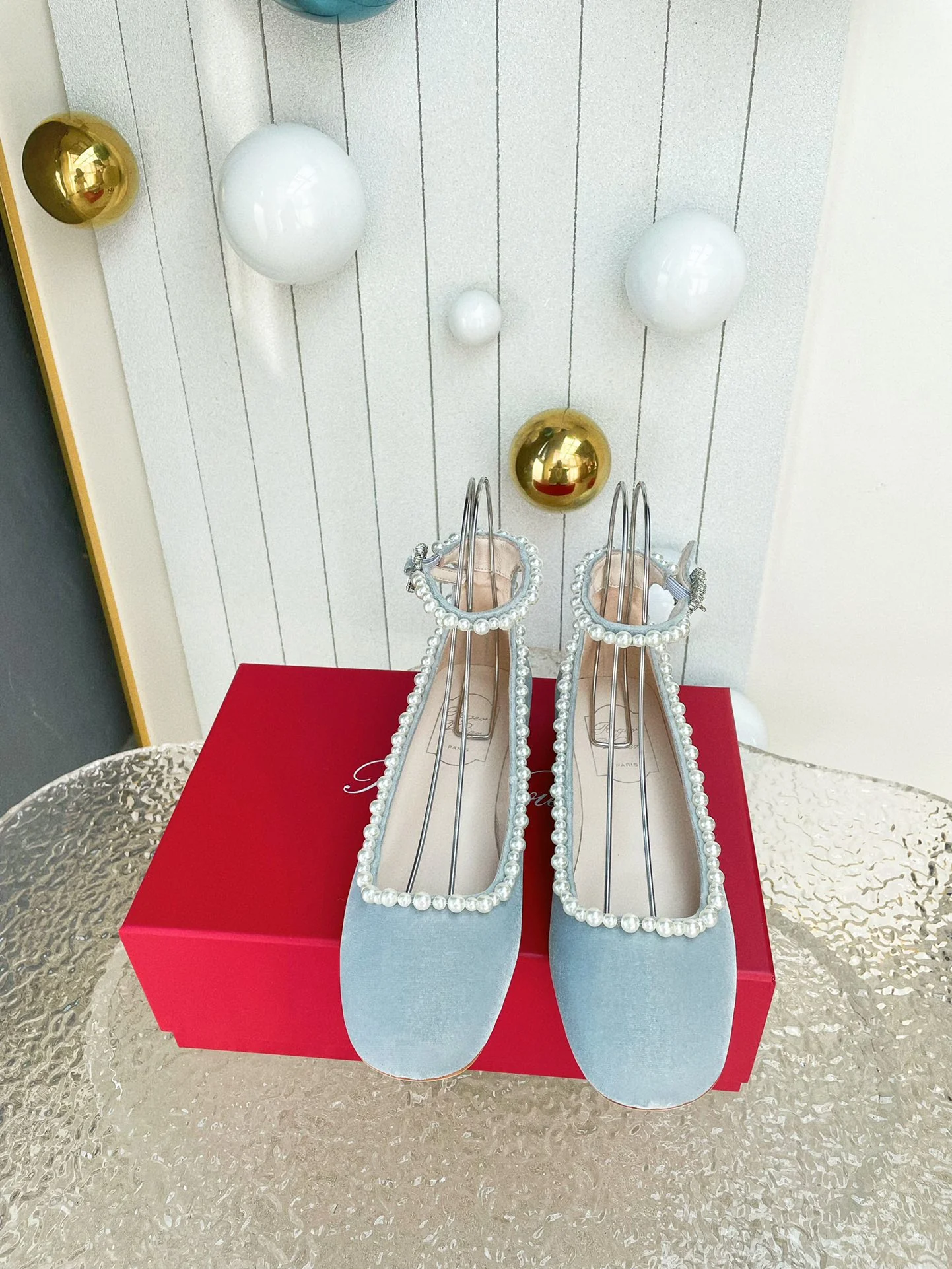 Туфли RV - балетки с жемчужной отделкой, 2024 год - синие