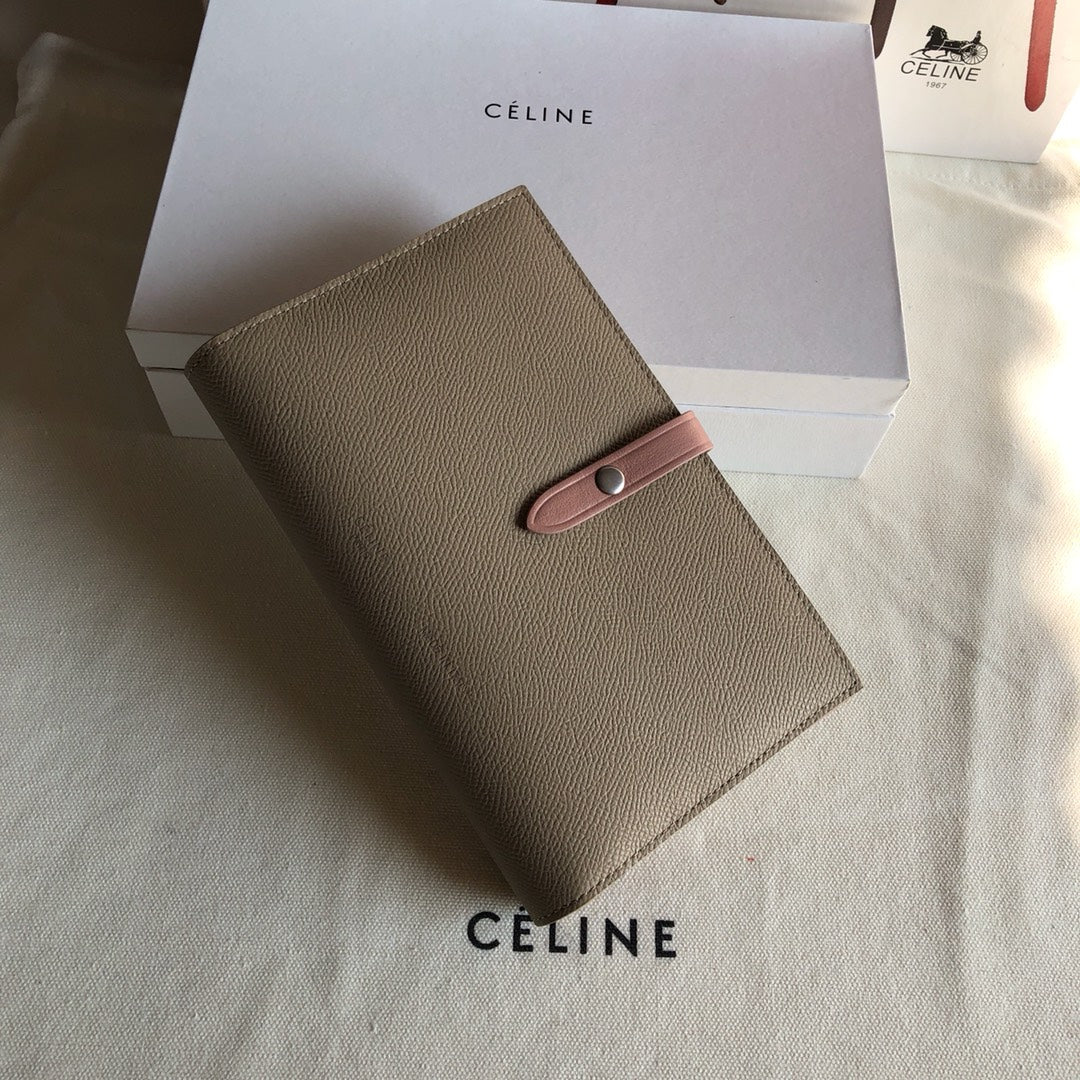 Длинный кошелек Celine — сочетание абрикосового и розового цветов — принт с пальмами.