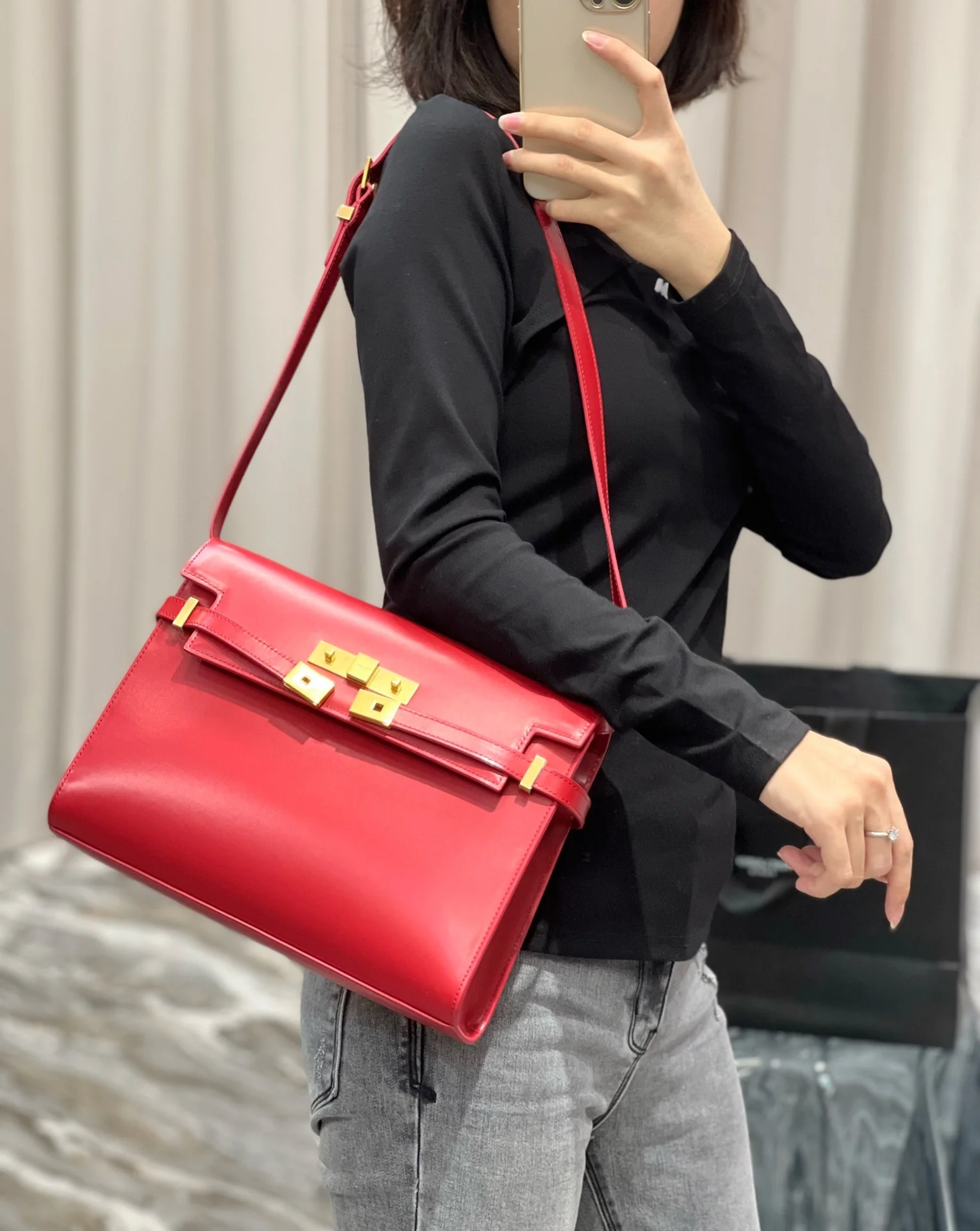 Сумка YSL Manhattan через плечо/кроссбоди - красная