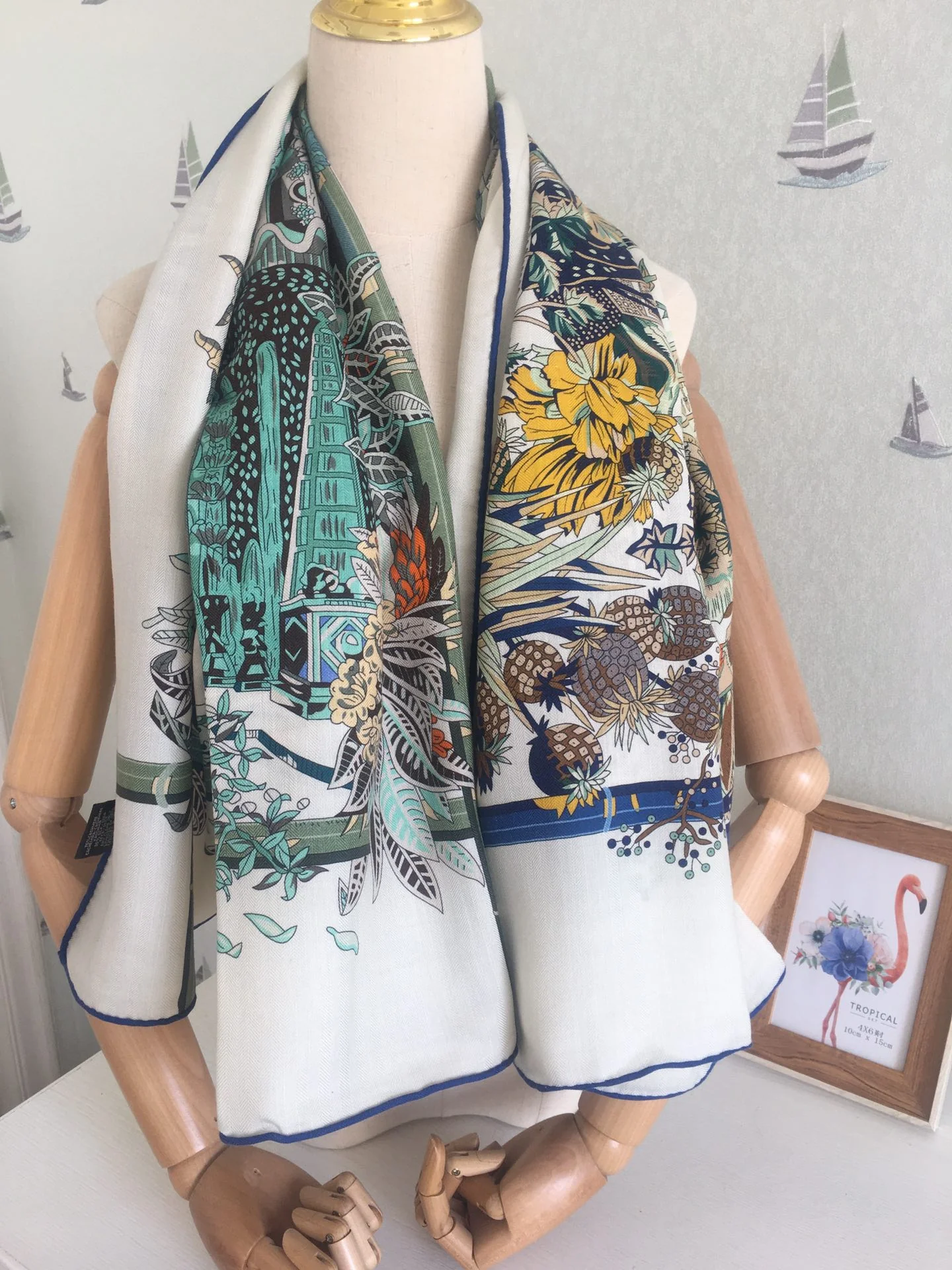 Большой двусторонний шарф Hermes - 140 см - 30 см - Шелк 70 - Шерсть