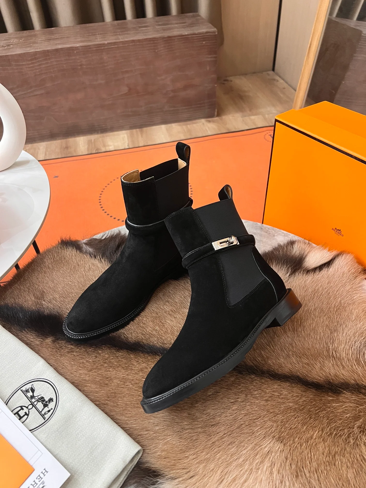 Ботинки Hermes Kelly Buckle Rider 2024 — темно-черные