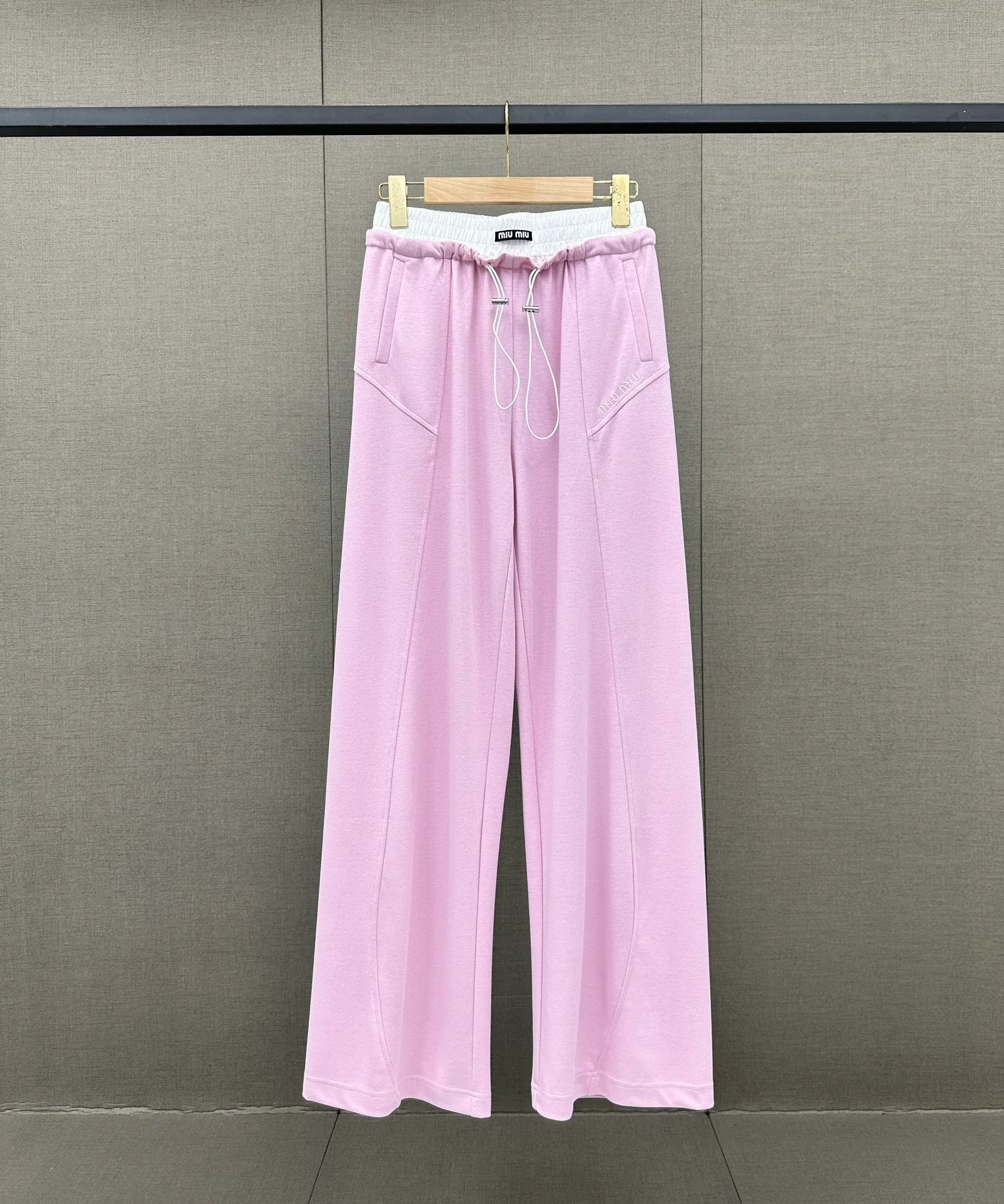 Miu Miu 2404 - Брюки с широкими штанинами и завязками в форме цветочного бутона - Розовые