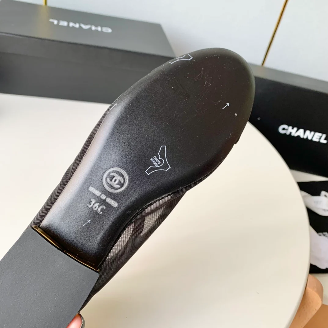 Chanel - Балетки с сетчатым бантом - Черные