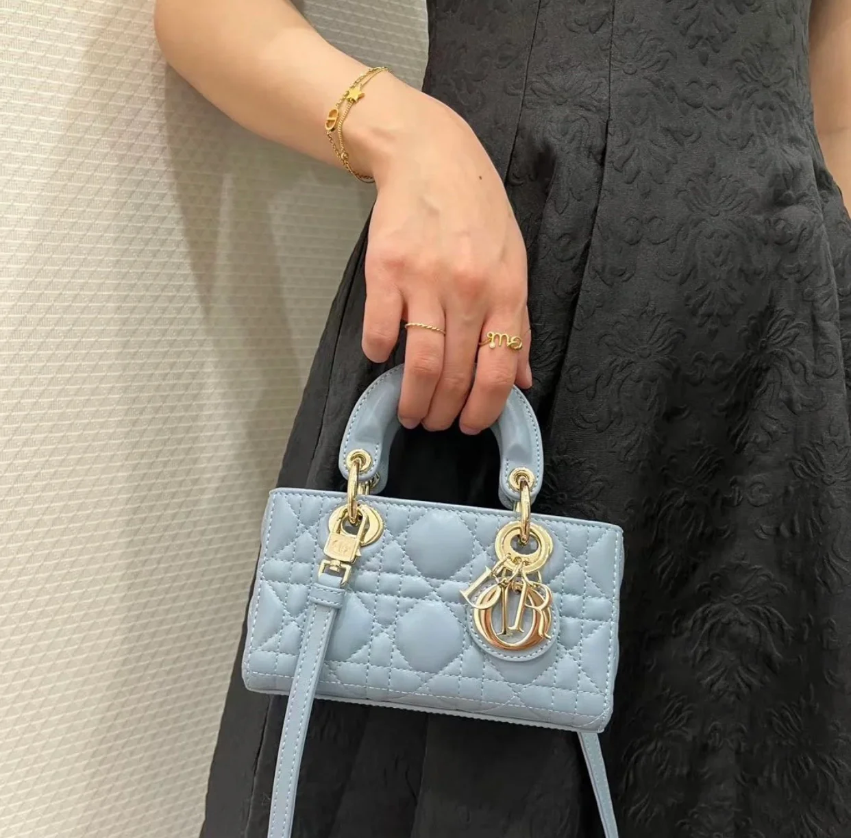 Dior Ladyjoy из овечьей кожи с золотой пряжкой - Мини - Синий