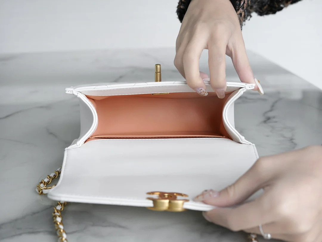 Chanel 24c Double Gold Ball CF Mini 19 White