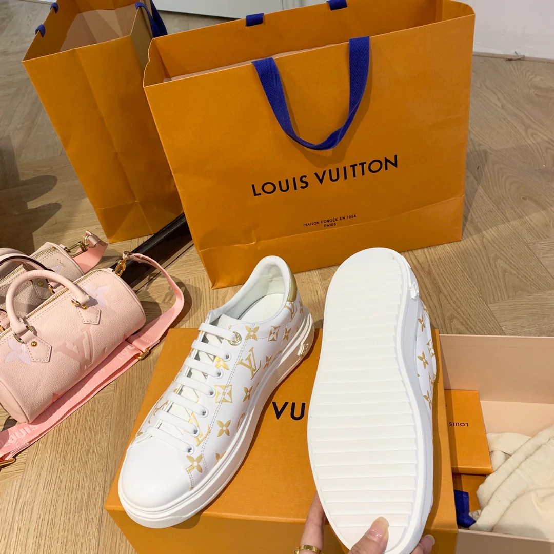 Обувь LV - LV - белые кроссовки - золотые