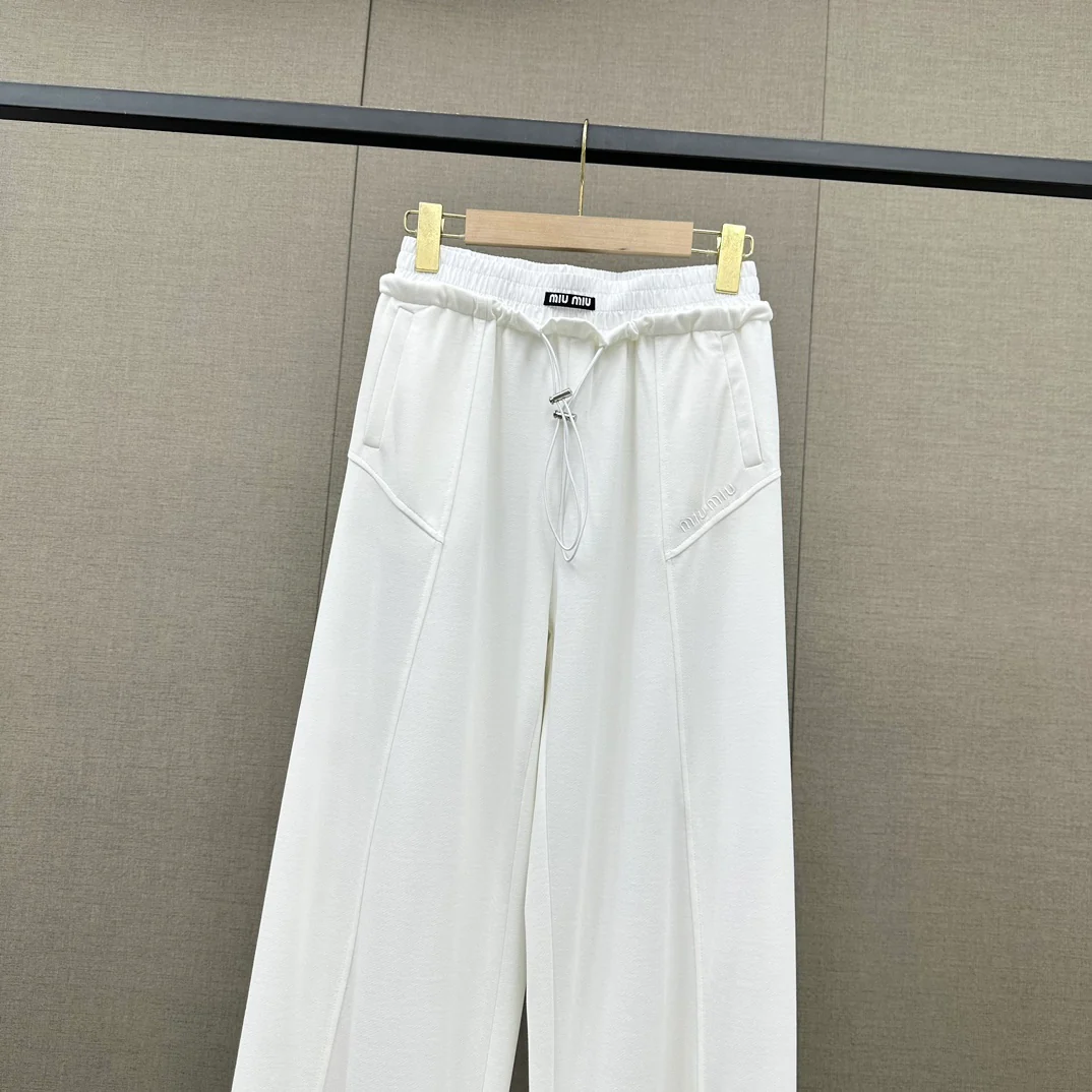 Брюки Miu Miu 2404 Flower Bud с завязками и широкими штанинами - белые