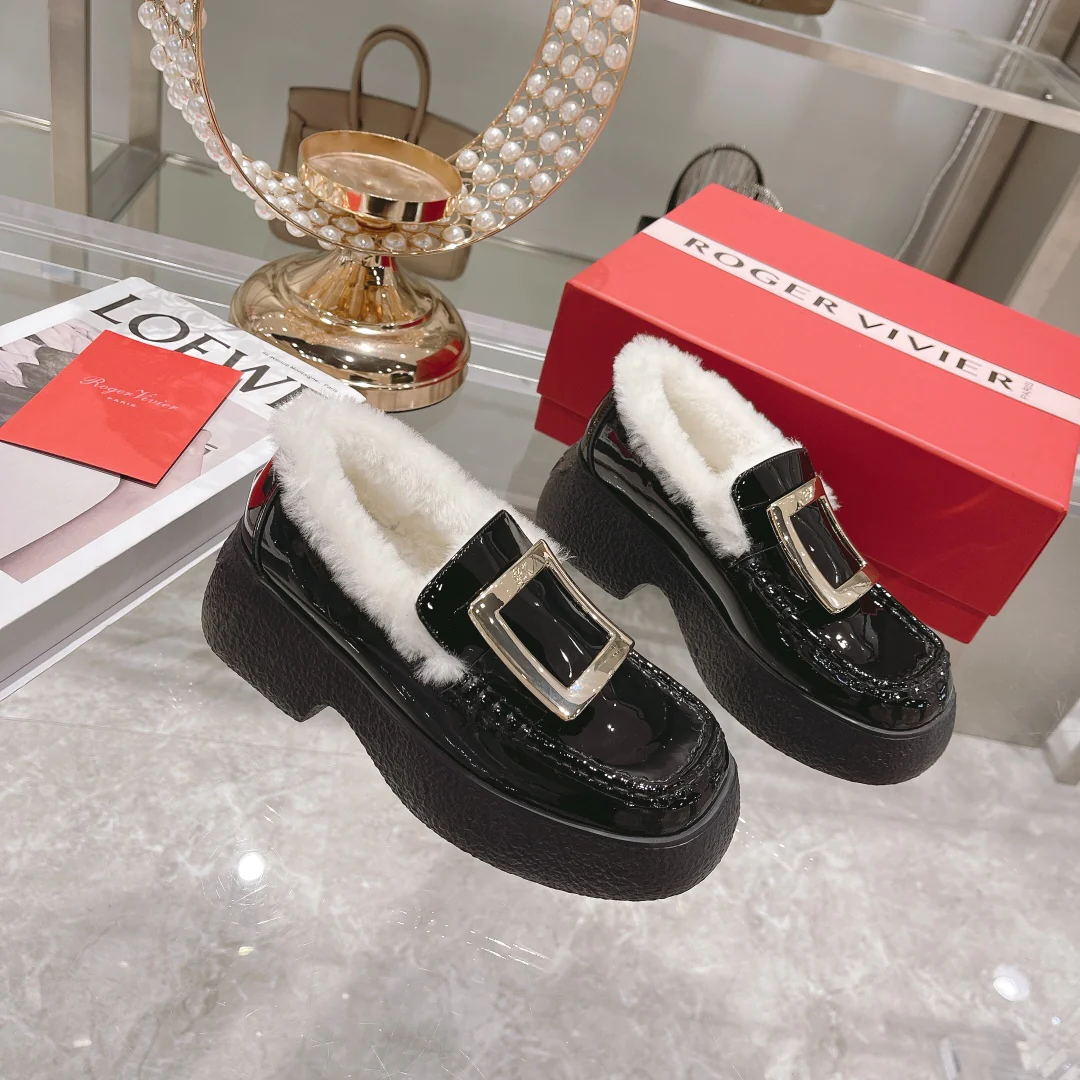 Новые флисовые лоферы на толстой подошве с квадратными пуговицами, осенне-зимняя коллекция RV.