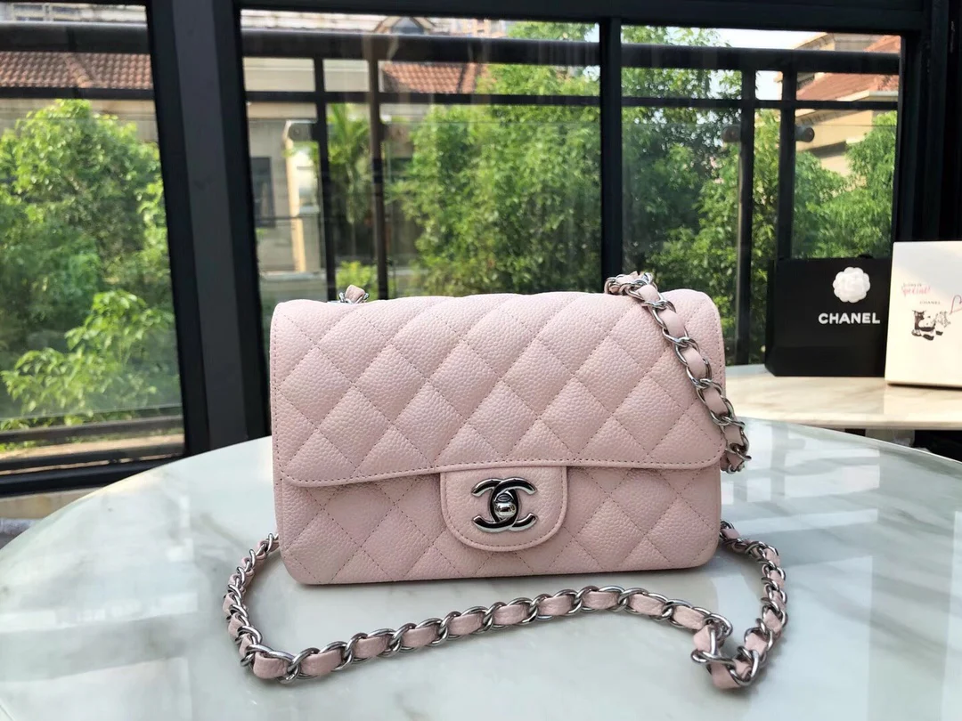 Сумка Chanel Caviar CF - Кокетливые розовые и серебряные пряжки - 20 см