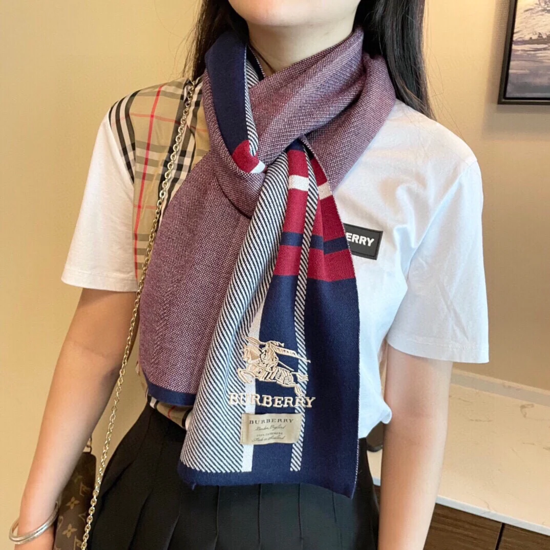 Шарф Burberry в клетку с цветовыми блоками - 32 см - 200 см - 100% кашемир