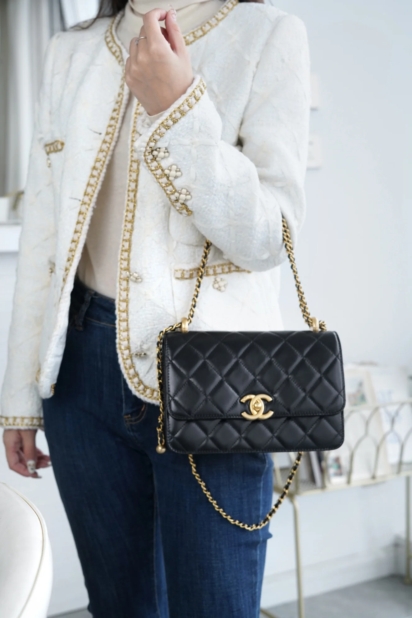 Chanel 24c Double Gold Ball CF Black