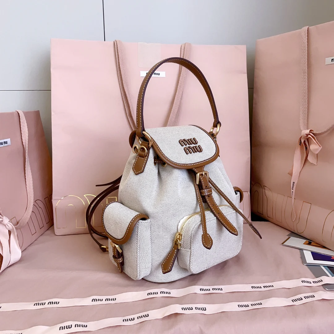 Рюкзак Miu Miu-5bz043-мини-из льна, миндальный цвет