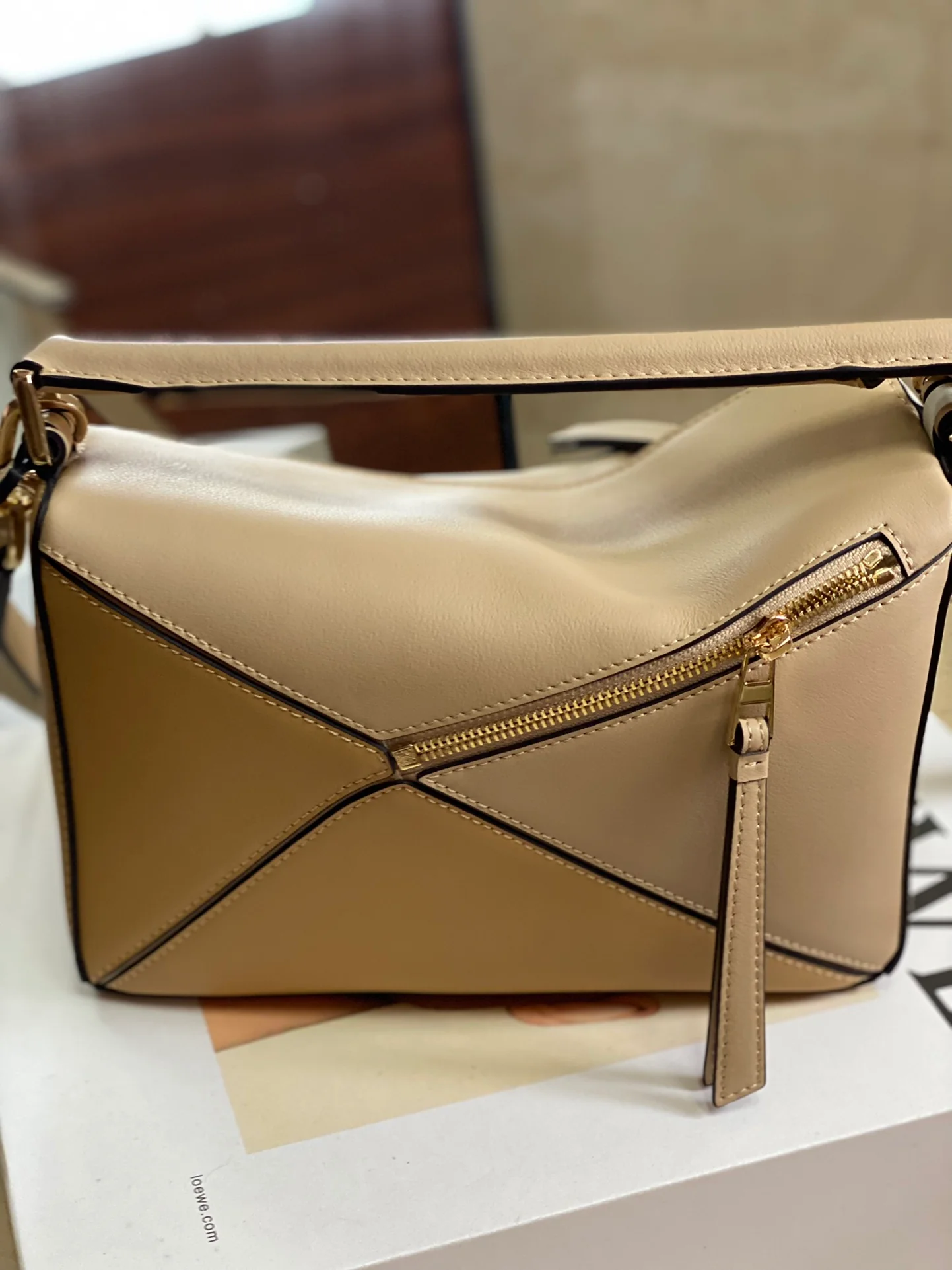 Loewe - испанская телячья кожа - пазл - сумочка - маленькая - серо-бежевая