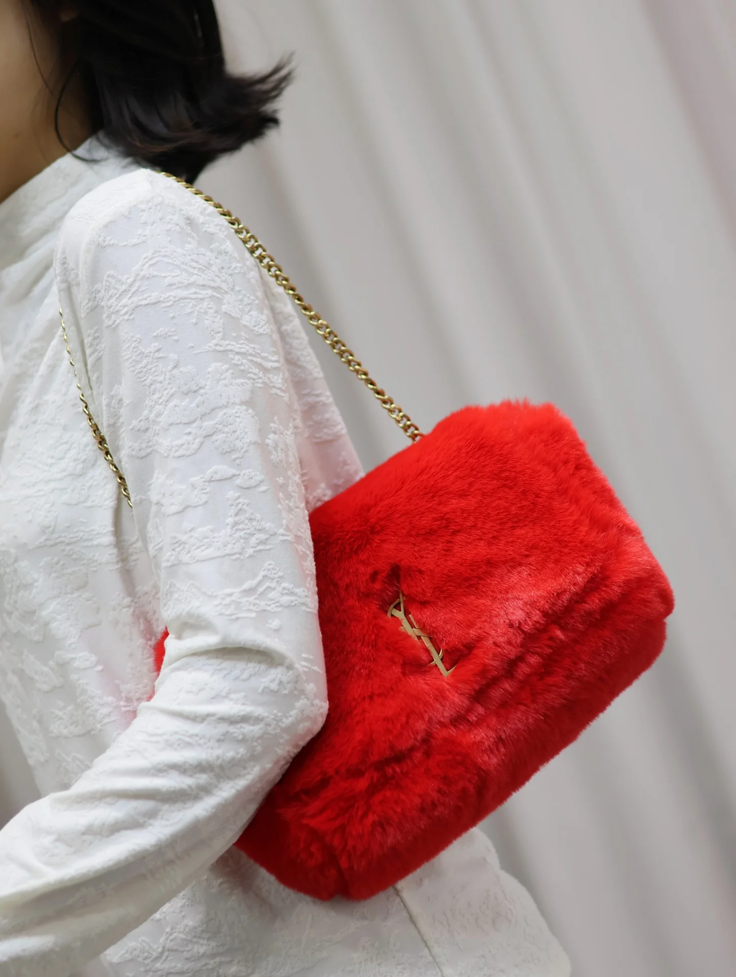 Сумка/наплечная сумка YSL-kate из замши с кроличьим мехом