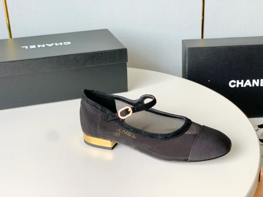 Chanel - Балетки с сетчатым бантом - Черные