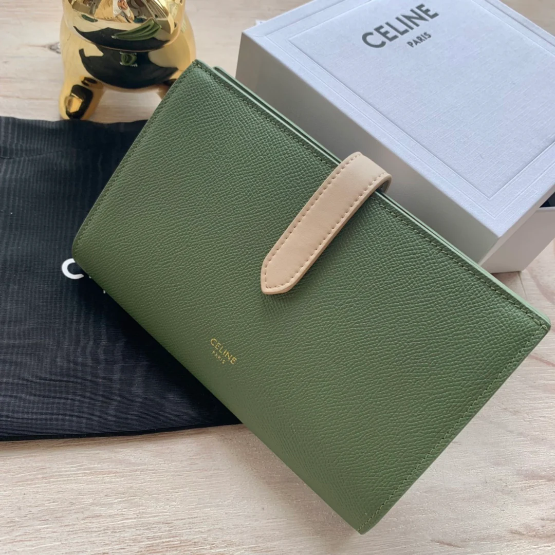 Длинный кошелек Celine - Кошелек с ремешком из крупнозернистой телячьей кожи - 11