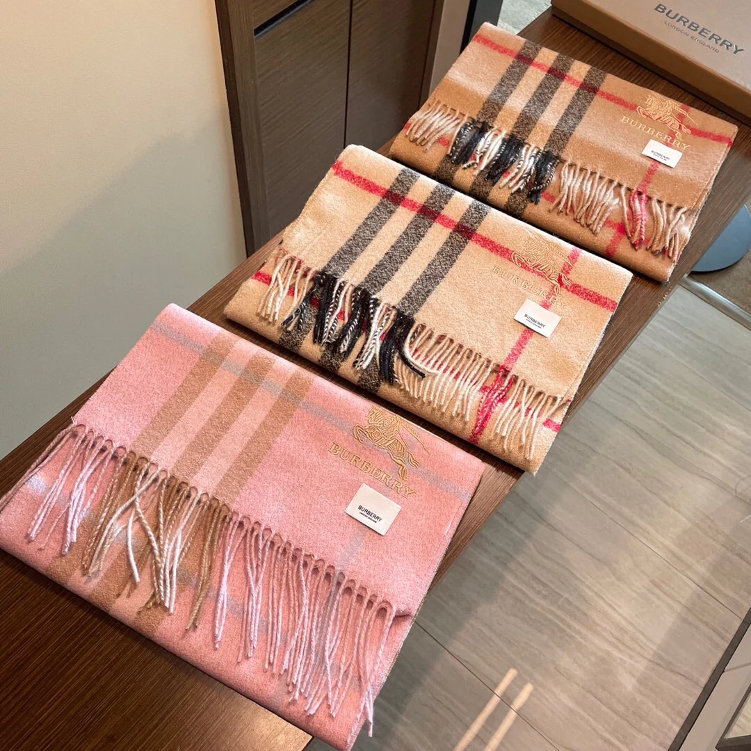 Кашемировый шарф Burberry 2024 - 30-190 - в клетку, коричневый