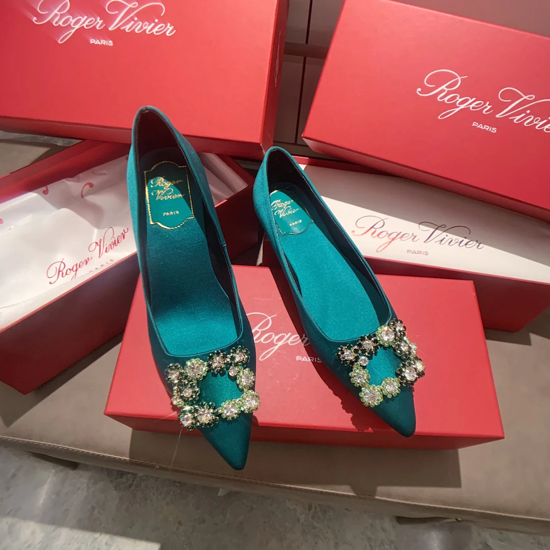 RV-Плоское дно-Шелковая пряжка со стразами-Зеленый