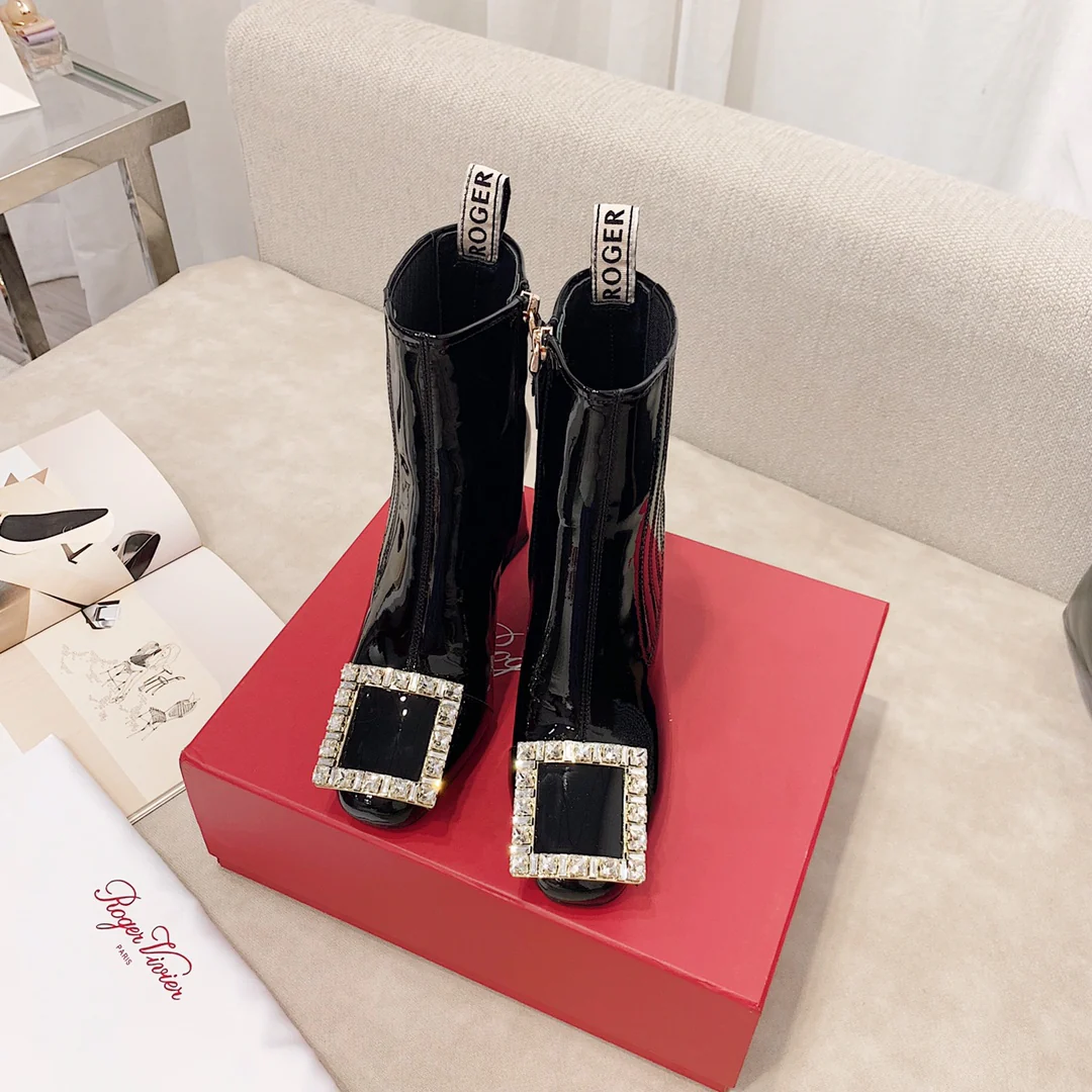 RV Shoes - 22ss - Ботильоны на массивном каблуке, украшенные стразами - Стиль Оуян Наны