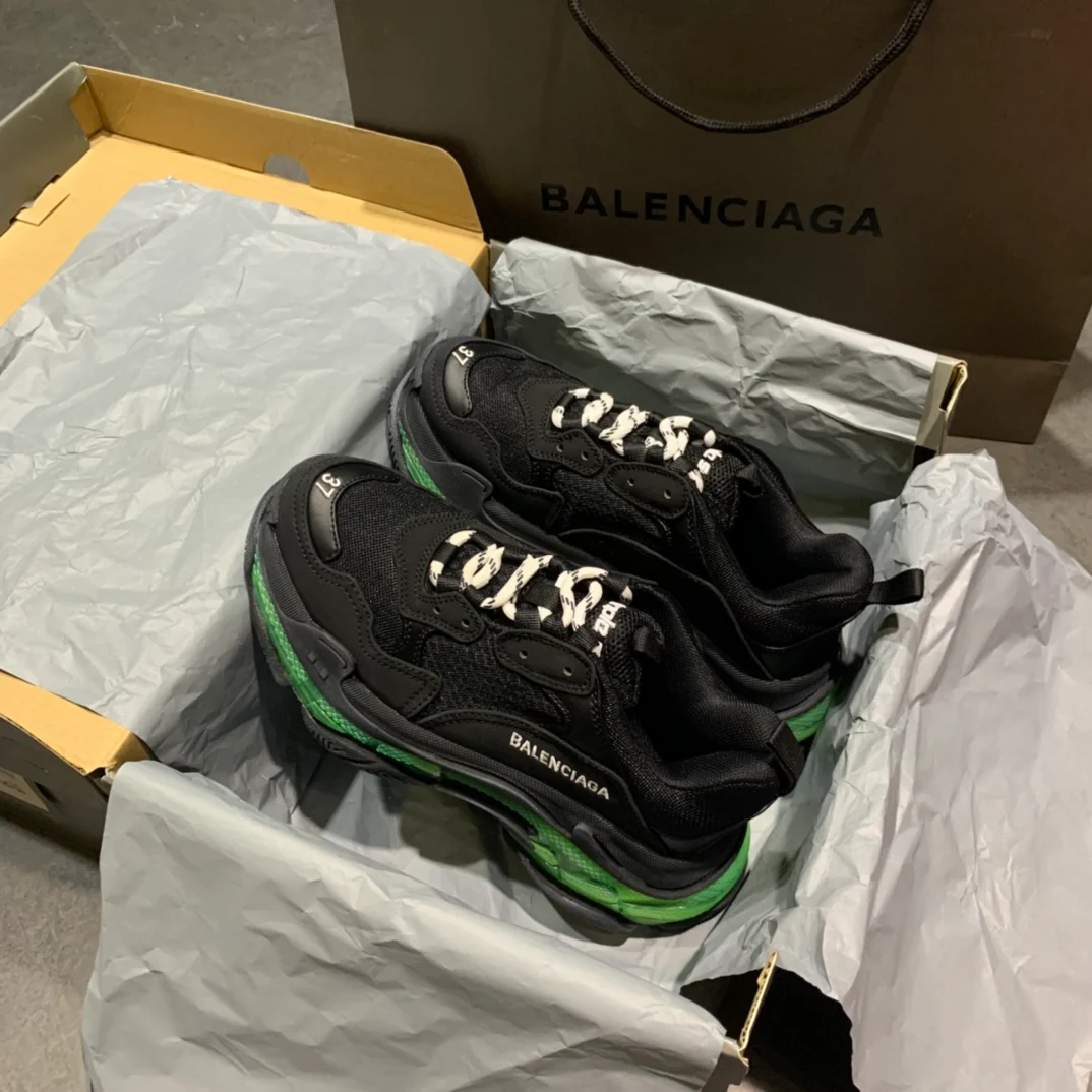 Li Shi - Dad Shoes - Air Cushion Sole - Black and Green