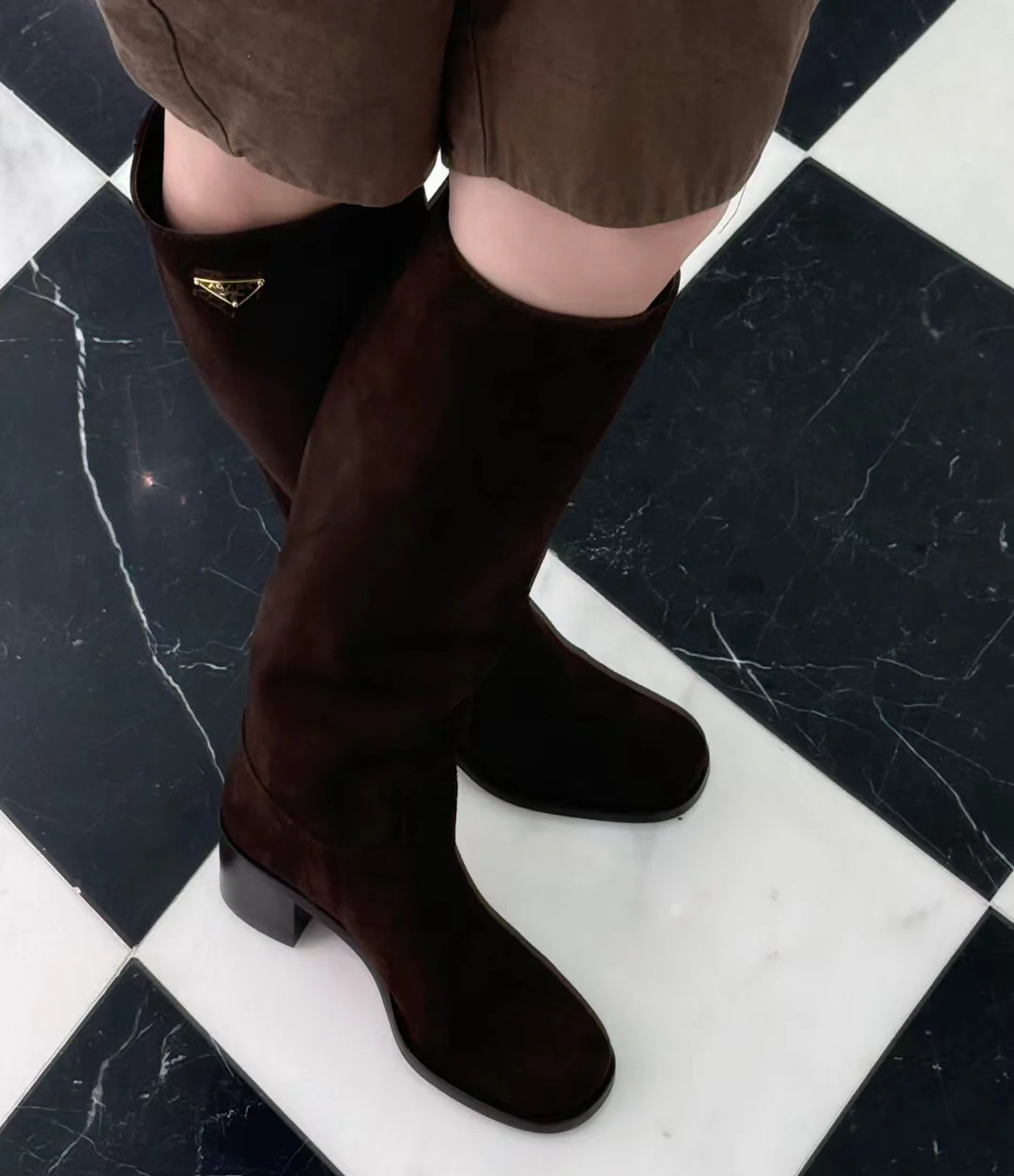 Сапоги для верховой езды Prada 2024 7-5 см - темно-коричневые