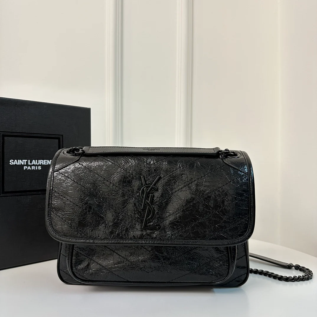 Кожаная цепочка YSL Niki Baby 28 см, черная