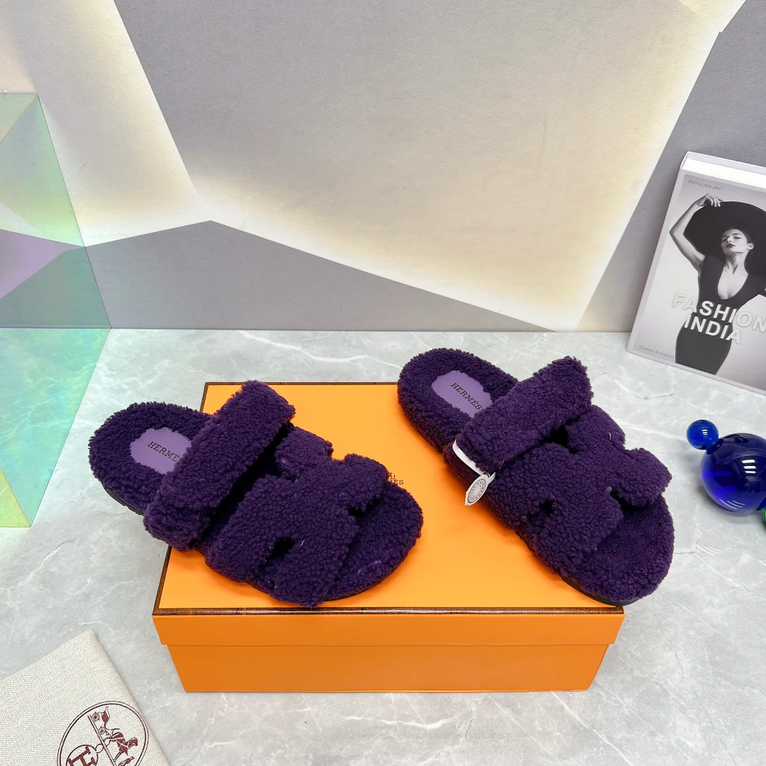 Новинка сезона осень/зима 2023 от Hermes - Дядяны тапочки - Фиолетовые