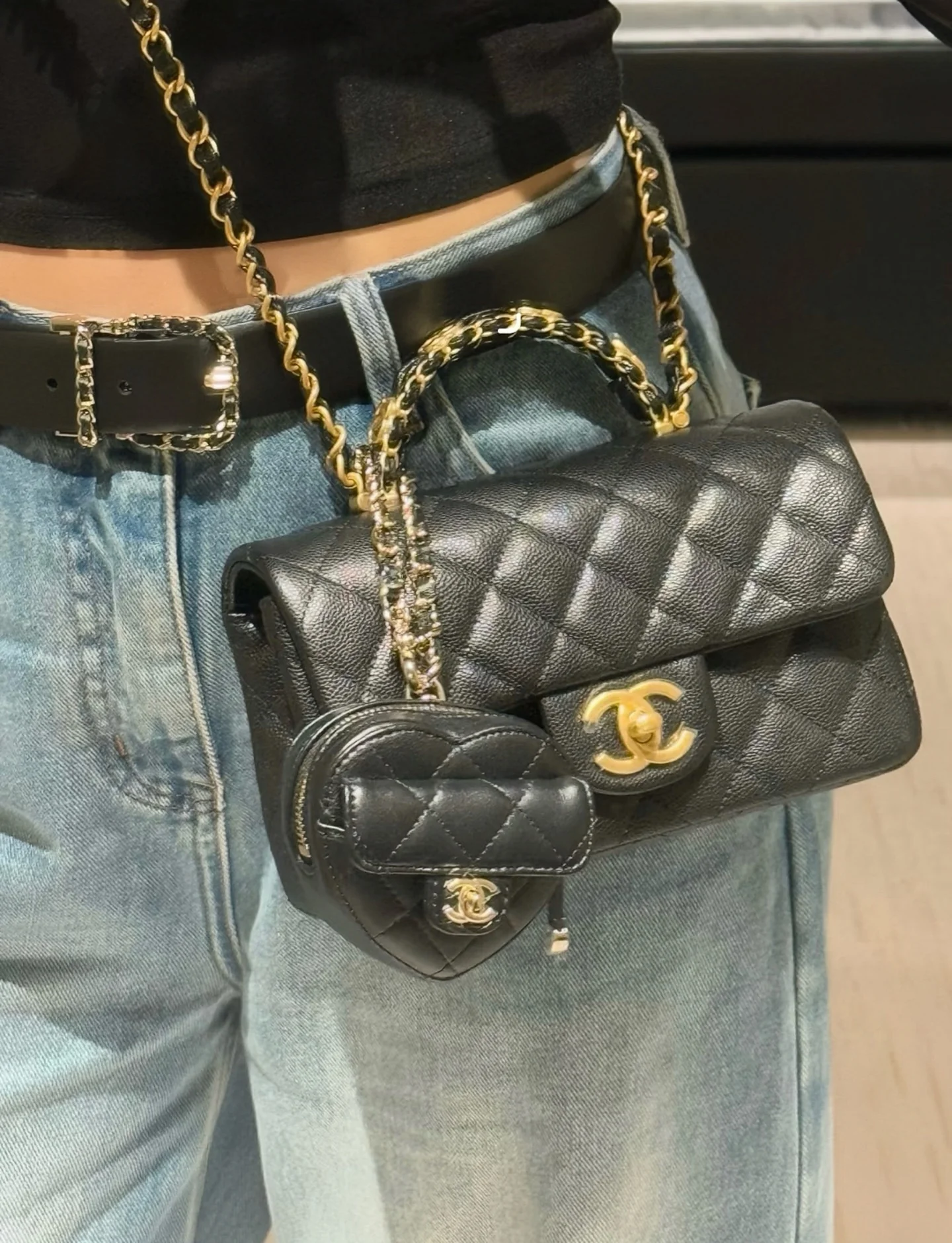 Ручка Chanel 25b CF, мини-размер, золотая пряжка