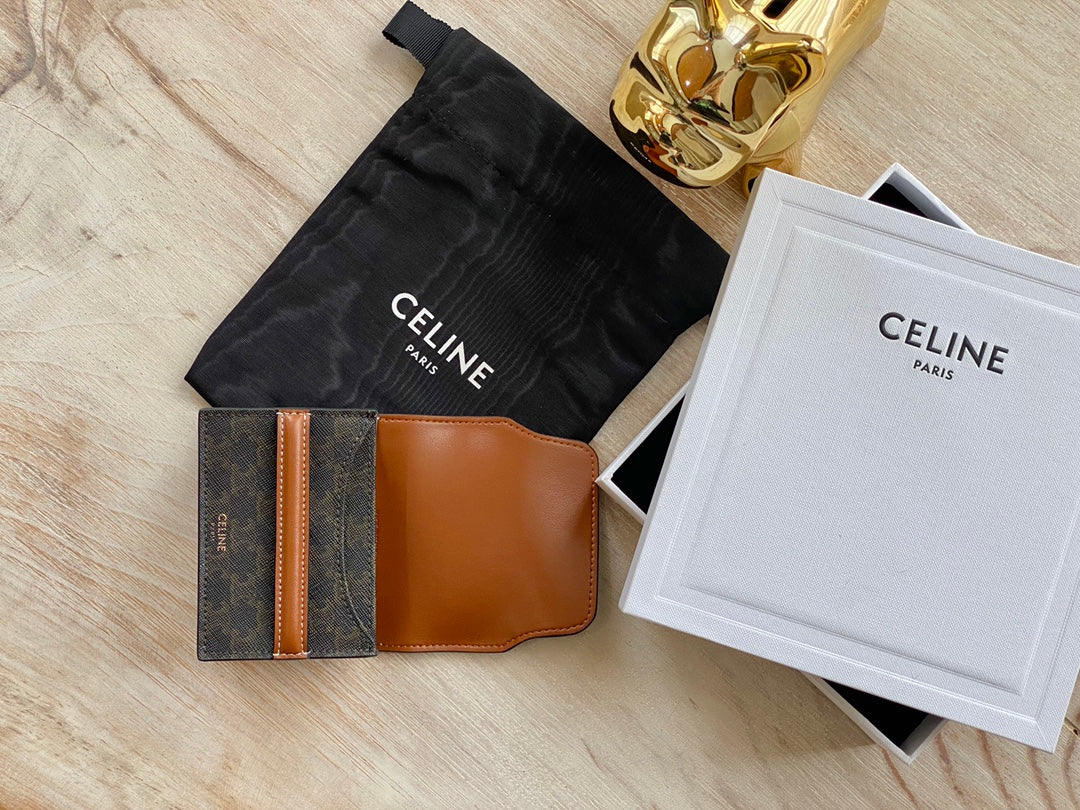 热销款 Celine TRIOMPHE人造革和羊皮革名片夹／卡包