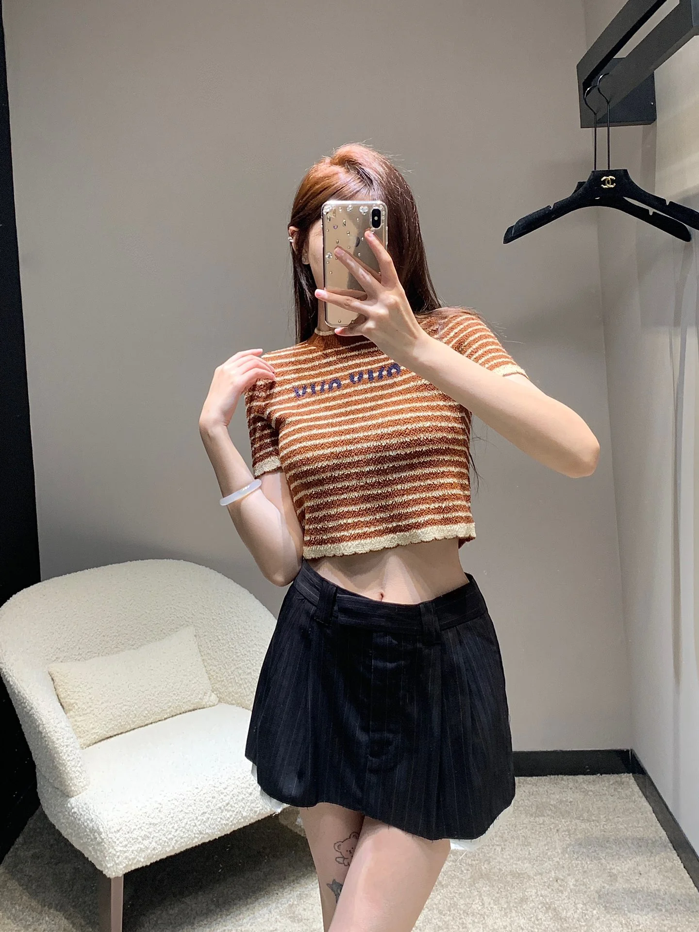 Miu Miu - 2404 - 24ss Весна/Лето Новый полосатый трикотажный топ с коротким рукавом