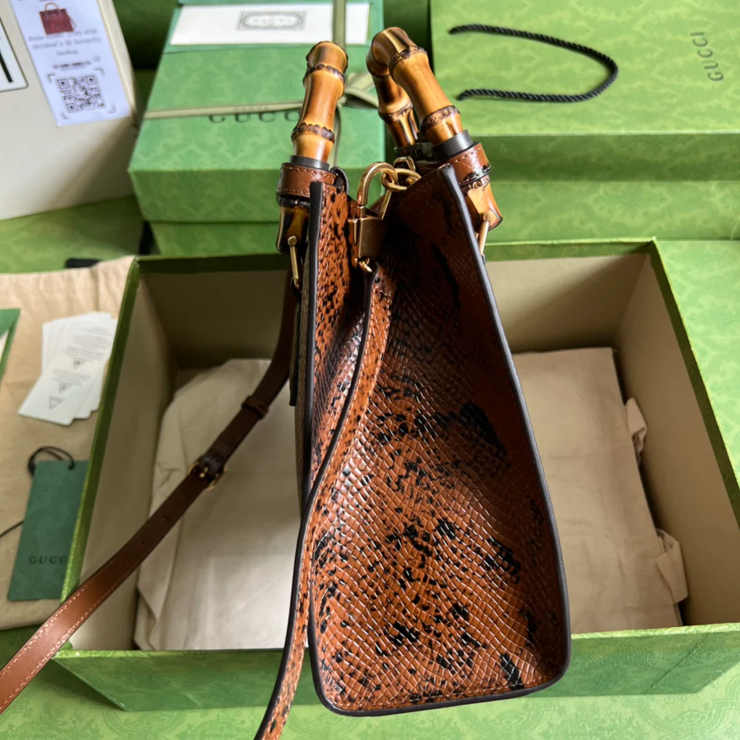 Сумка Gucci Bamboo - 27x24x11 см - Коричневая змеиная кожа
