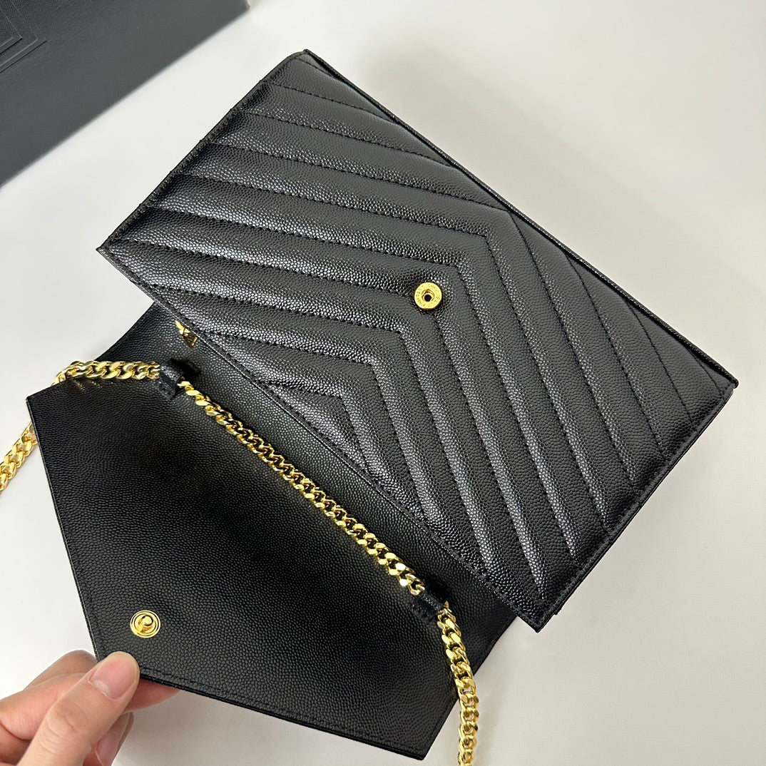 YSL Monogram Caviar WOC - черный с золотой фурнитурой - 22 см