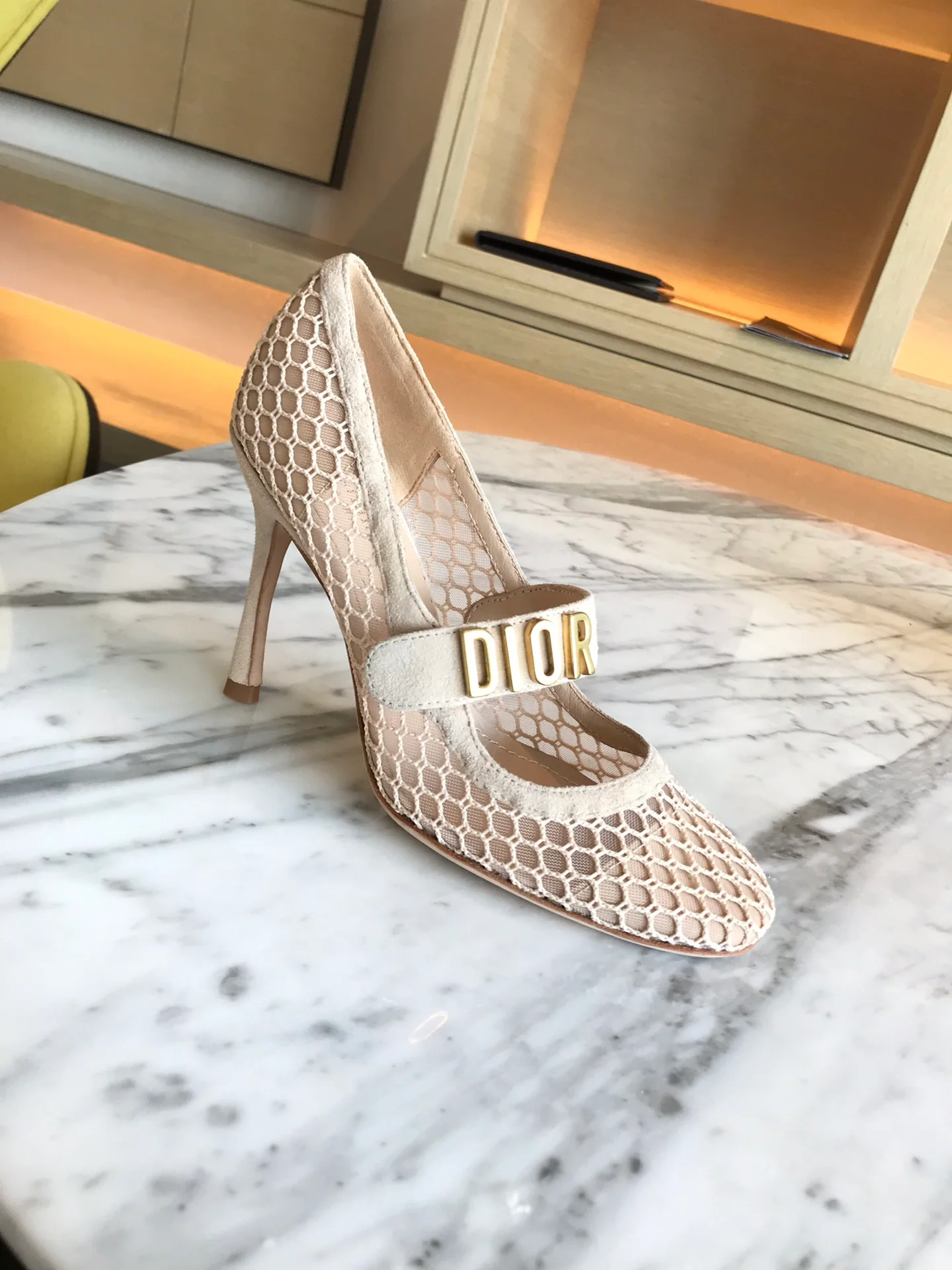 Dior - Сетчатые туфли на высоком каблуке - Телесного цвета