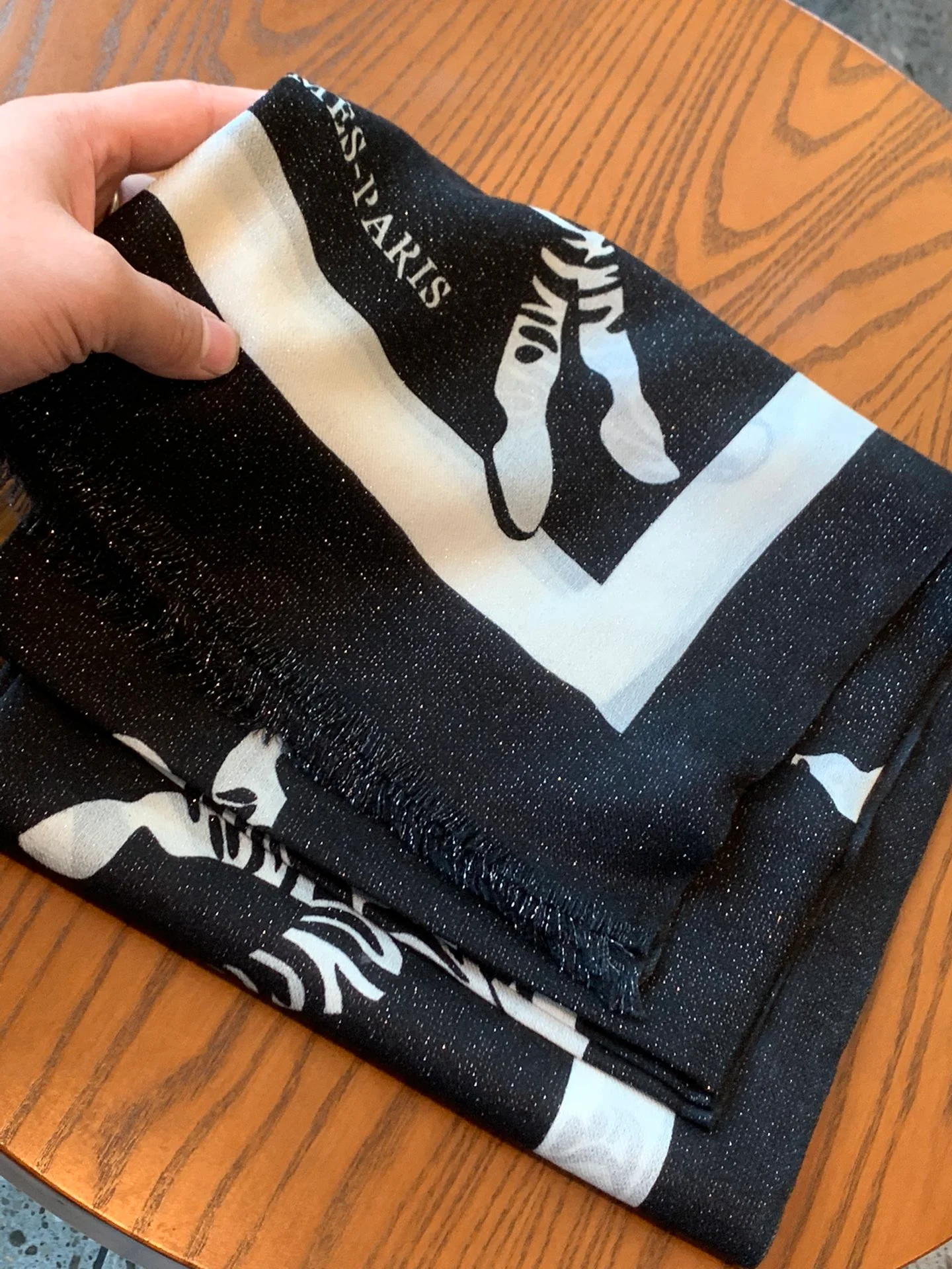 Длинный церемониальный шарф Hermes с изображением лошади - 100-200 см - Кашемировый принт - Черный