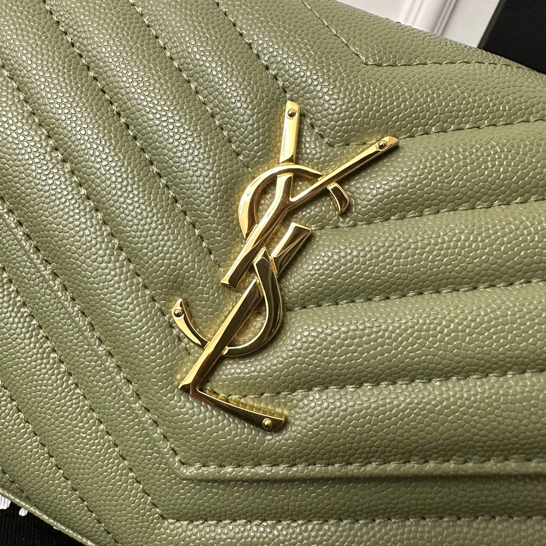 YSL Monogram Caviar WOC Avocado Green Gold Buckle 22cm 1